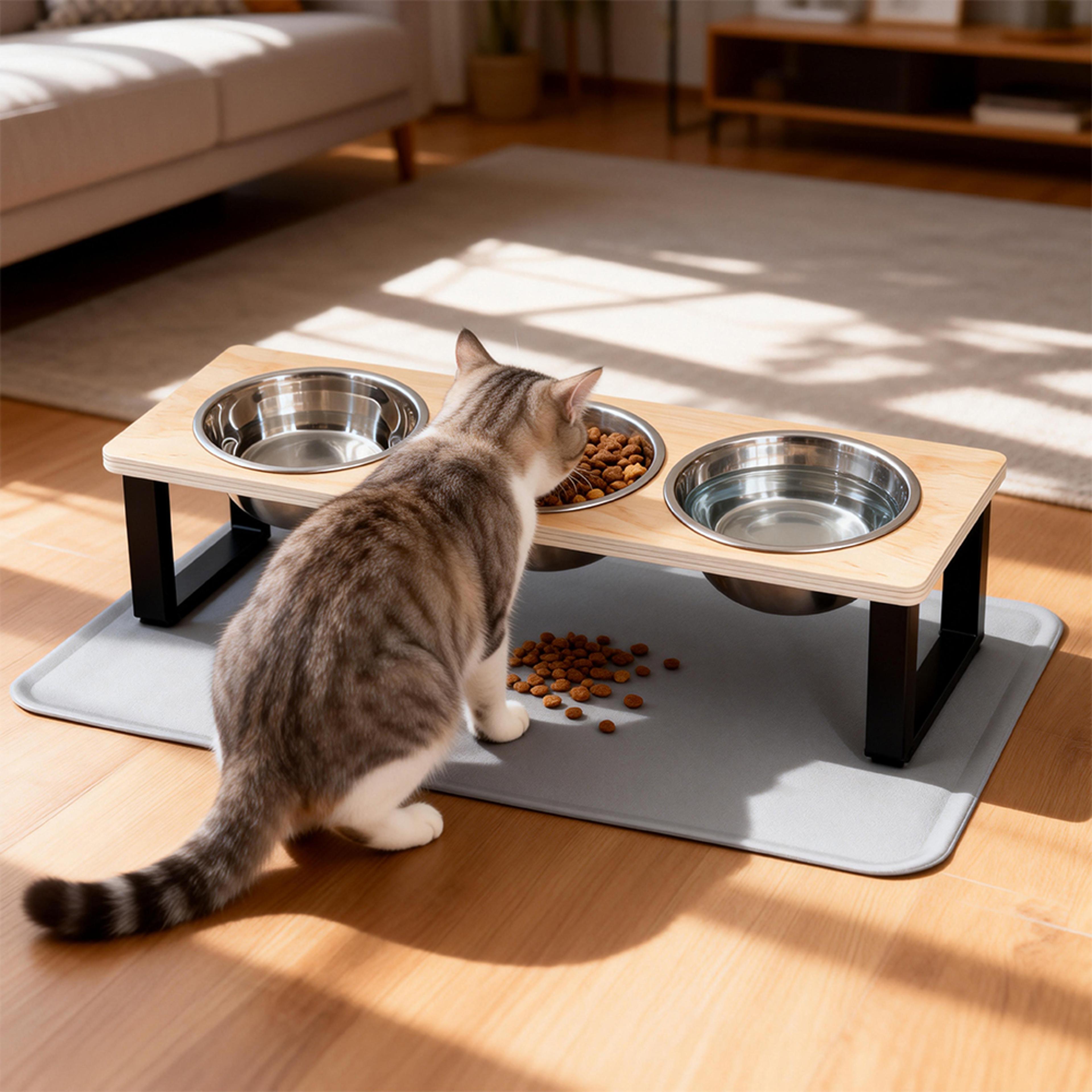 bowl elevated cat feeder stand with waterproof silicone feeding mat