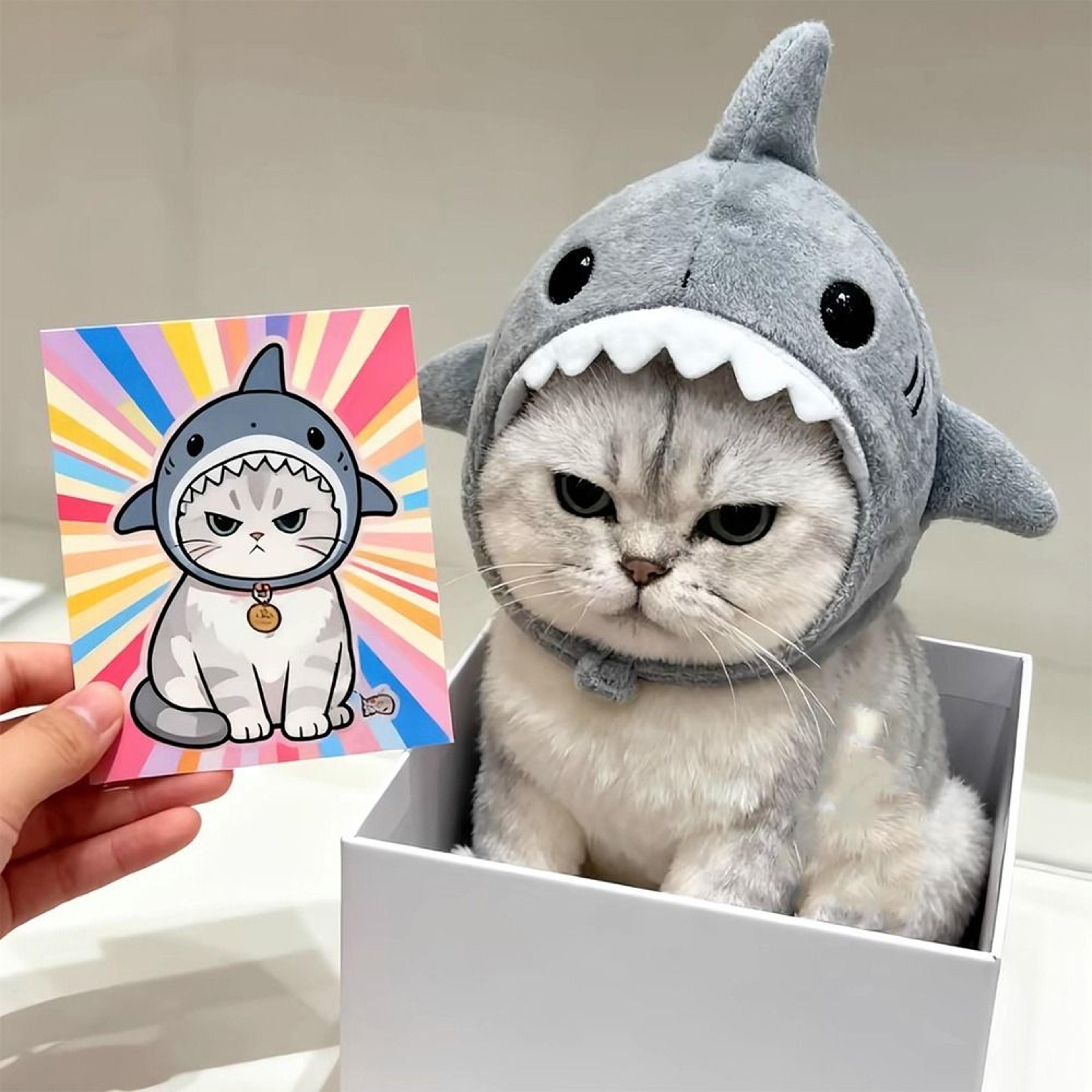 cute cat shark hat plush adjustable pet costume hat for cats & small dogs