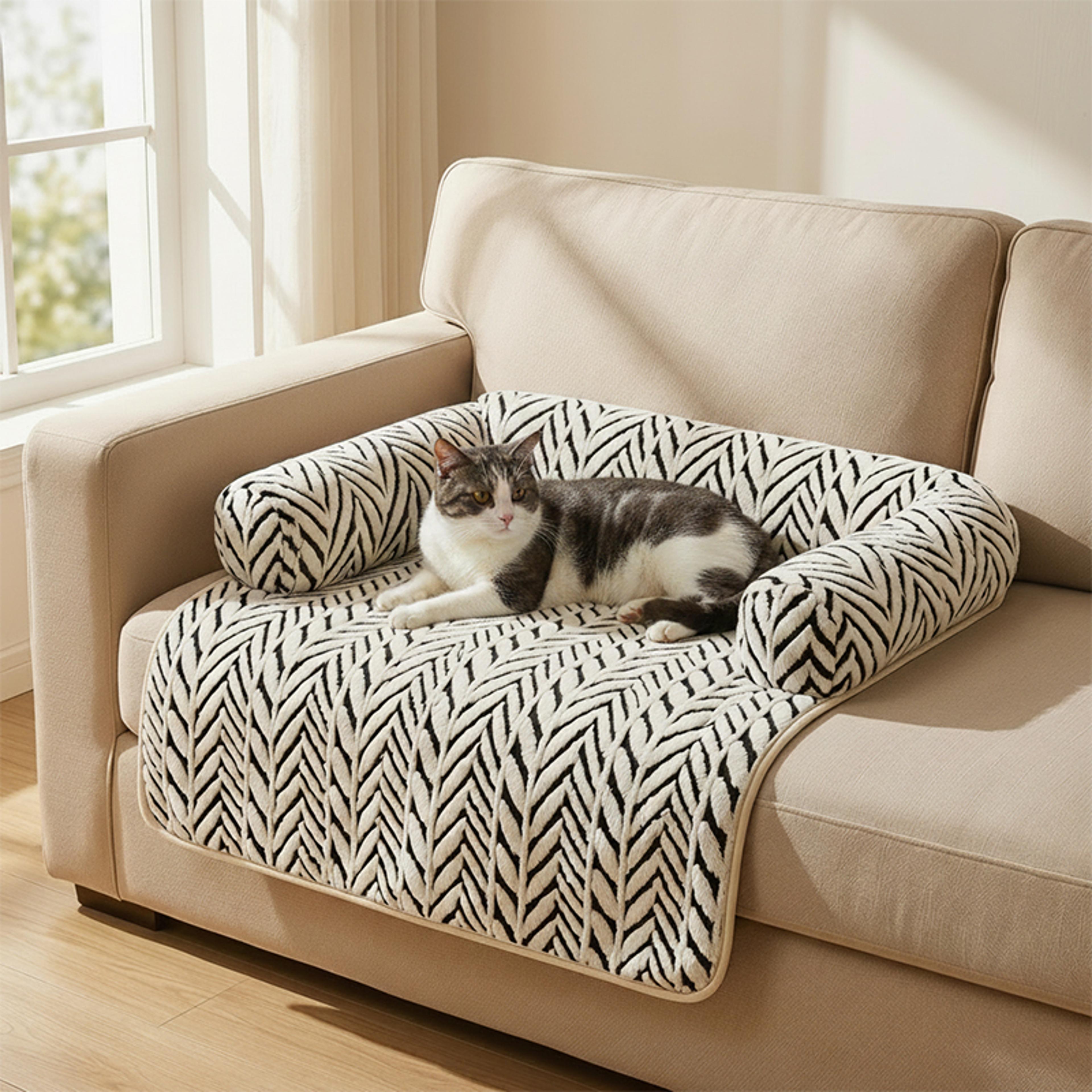 cozy dog sofa bed & pet bed mat with side bolsters soft fluffy couch protector