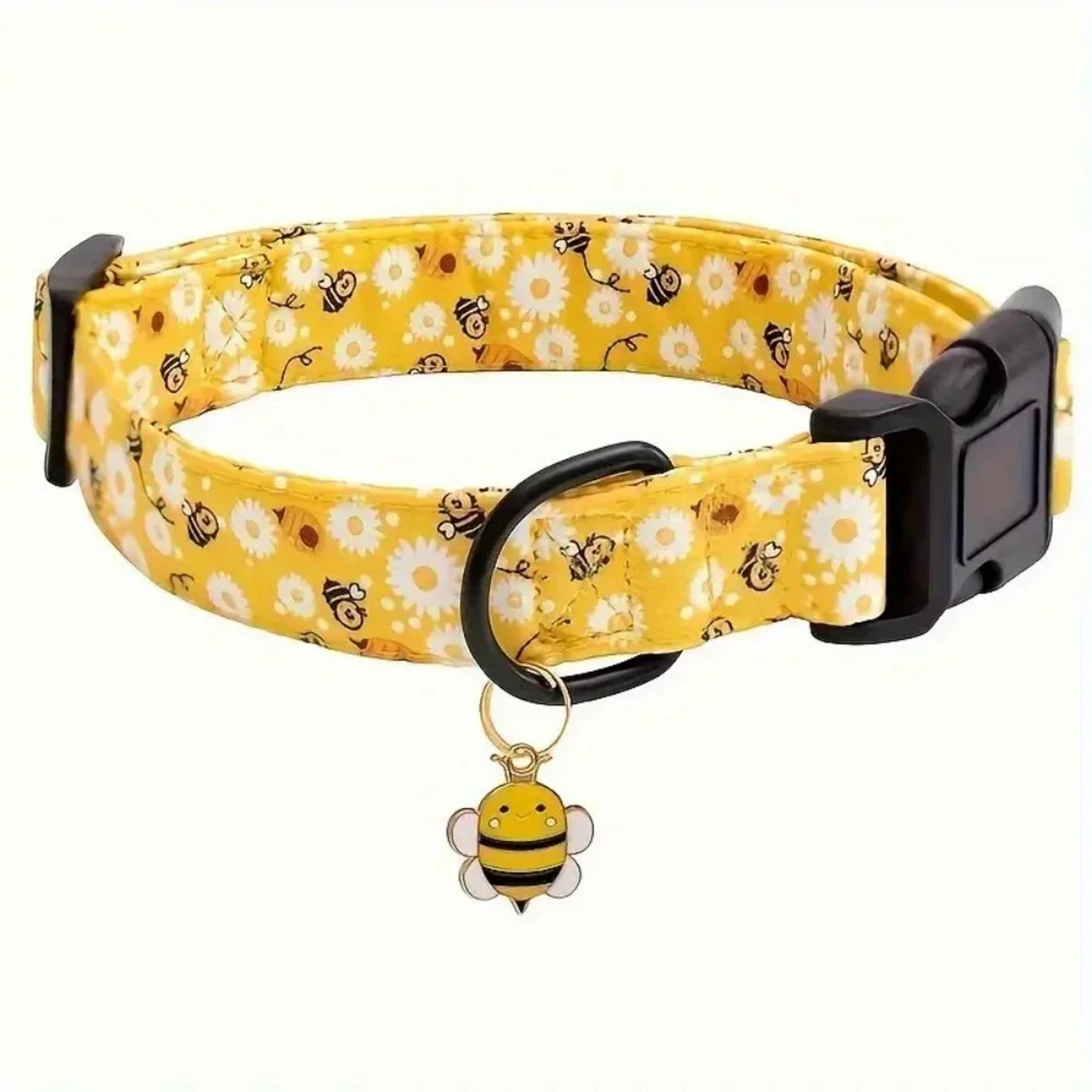 bright yellow bee print dog collar soft adjustable nylon dog collar for small medium large dogs
