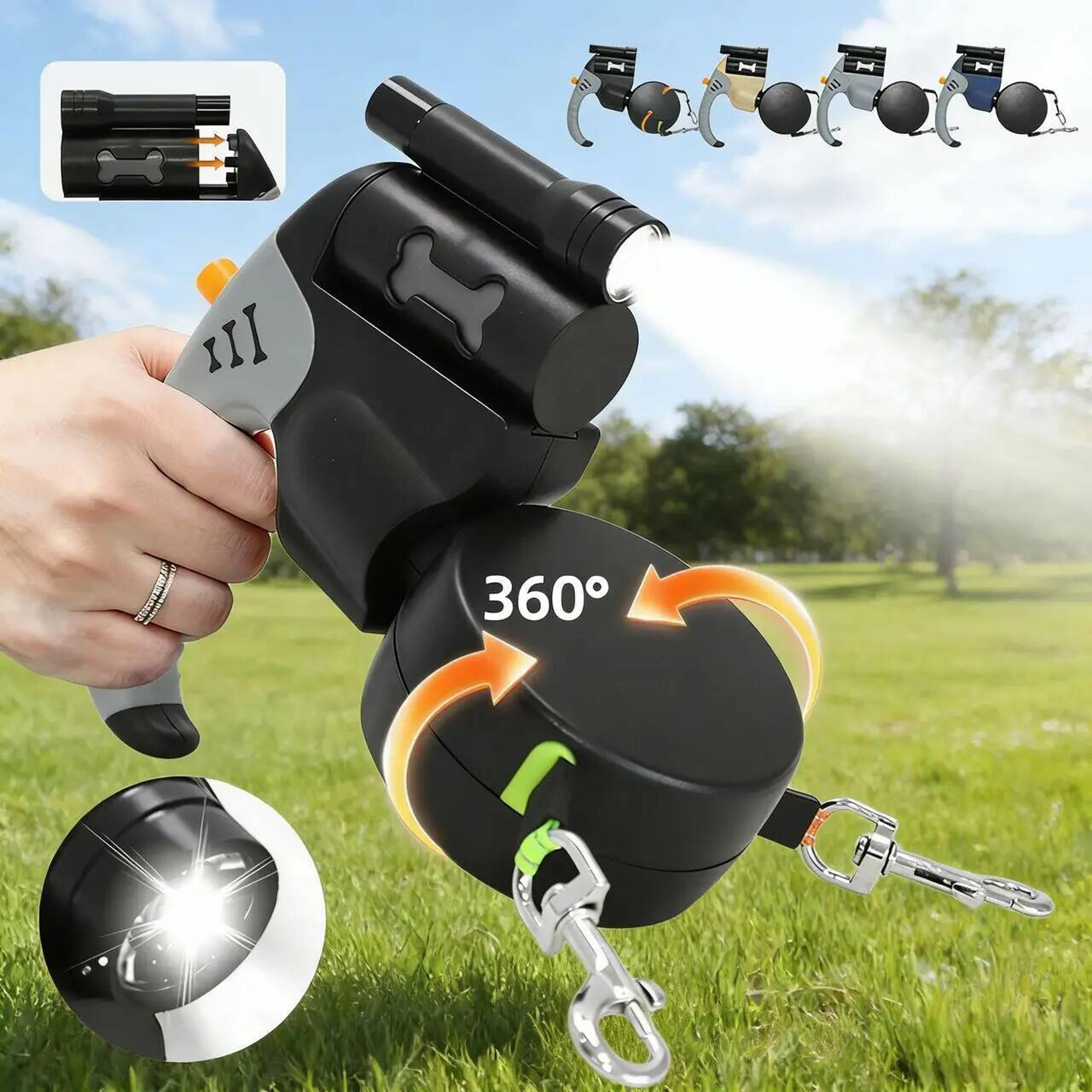 dual walk tangle free double dog leash with led flashlight