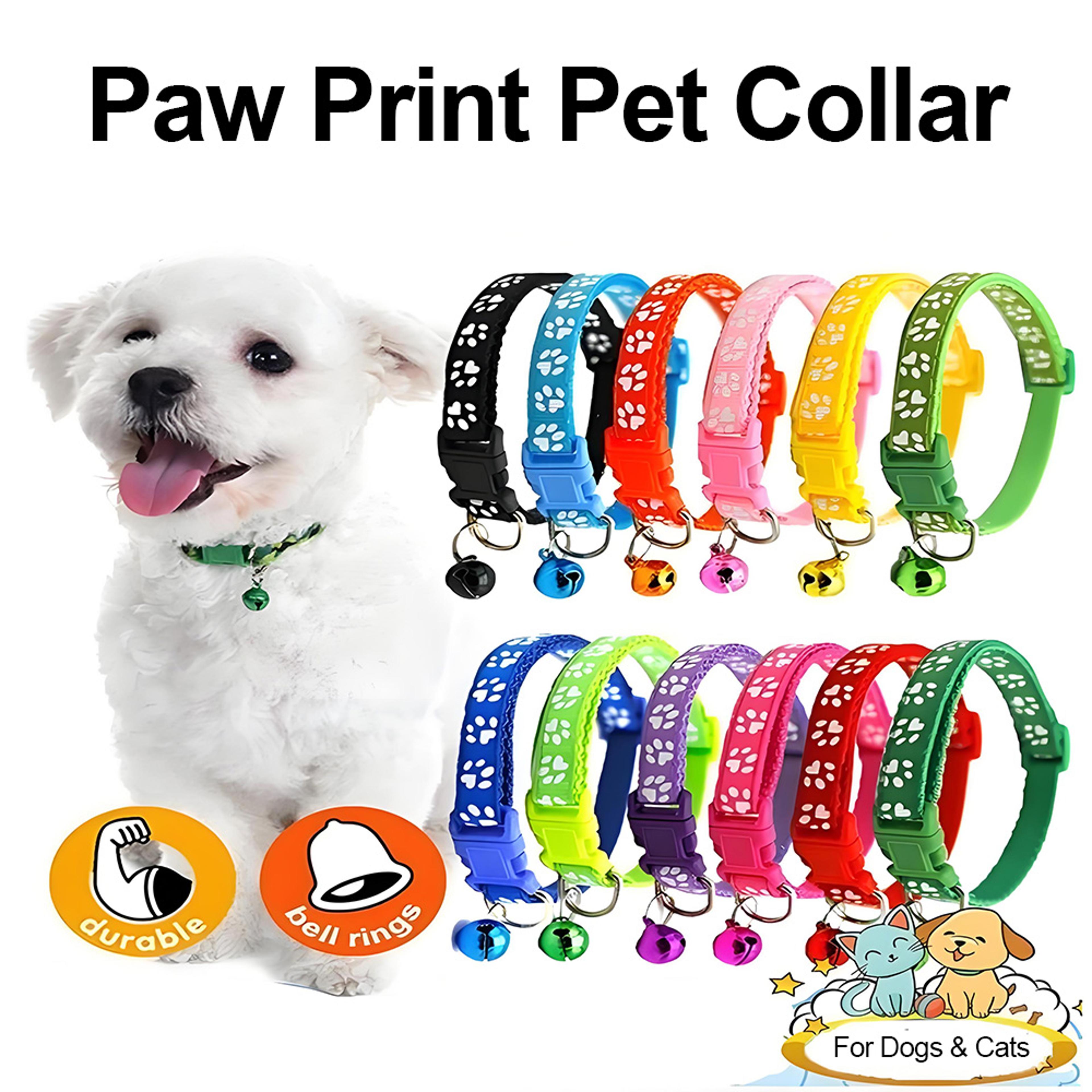 adjustable cat collar with bell cute paw print soft small dog collar for puppies & kittens