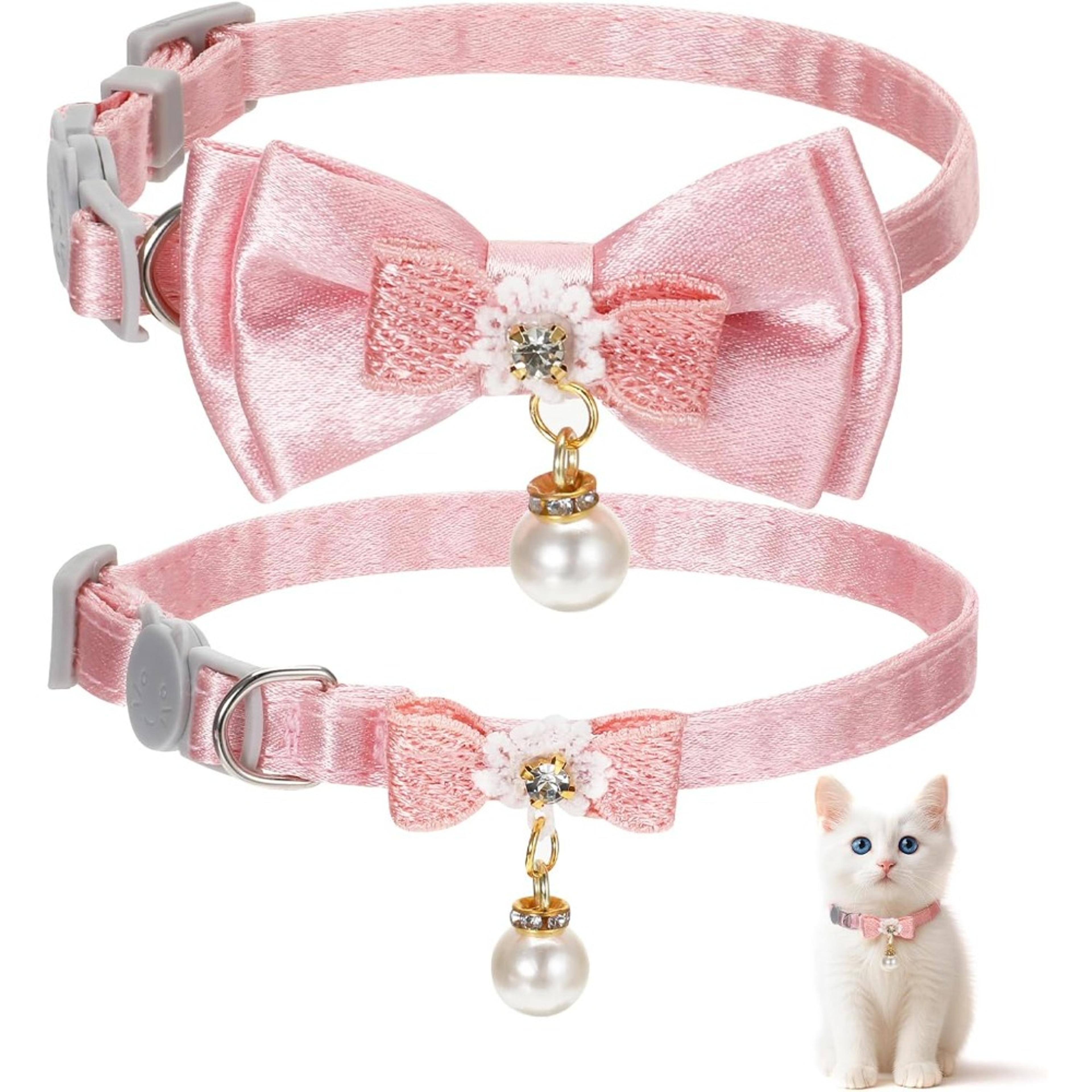 breakaway cat collar with pink bow adjustable kitten collar 2-pack for stylish & safe cats