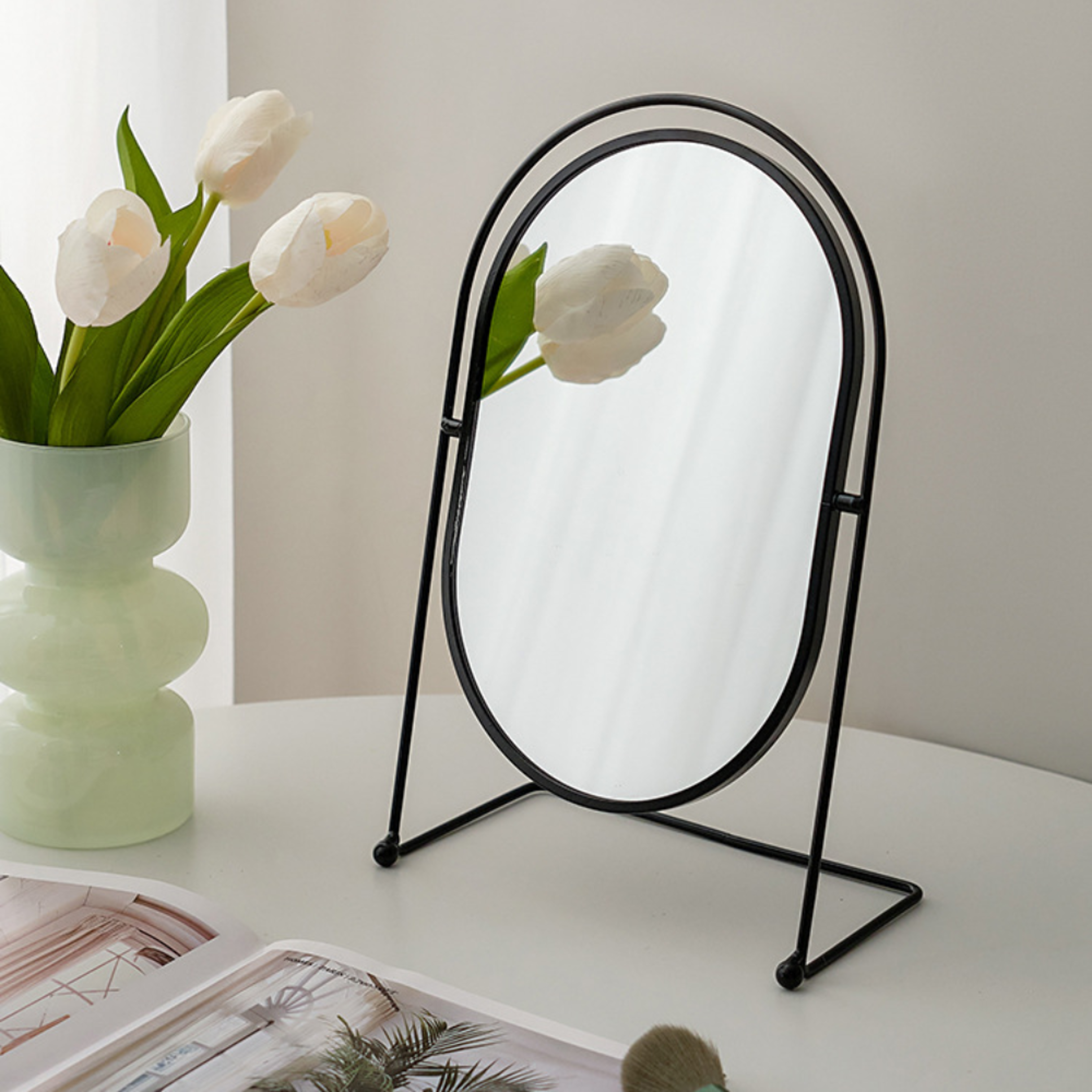 nordic vanity makeup mirror with rotation iron frame desktop tabletop mirror