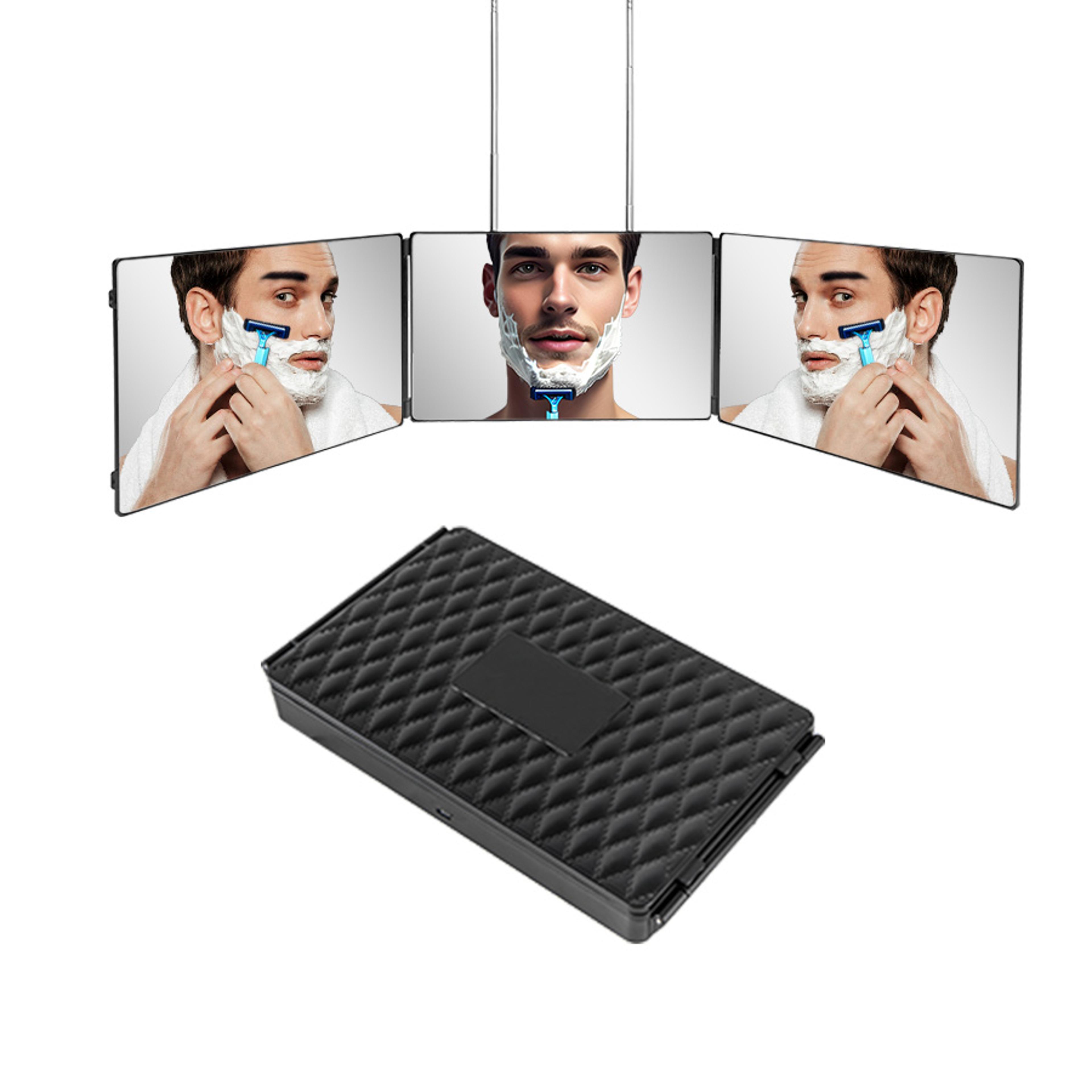 tri fold way haircut mirror with led lights & door hook for self haircuts, shaving & makeup