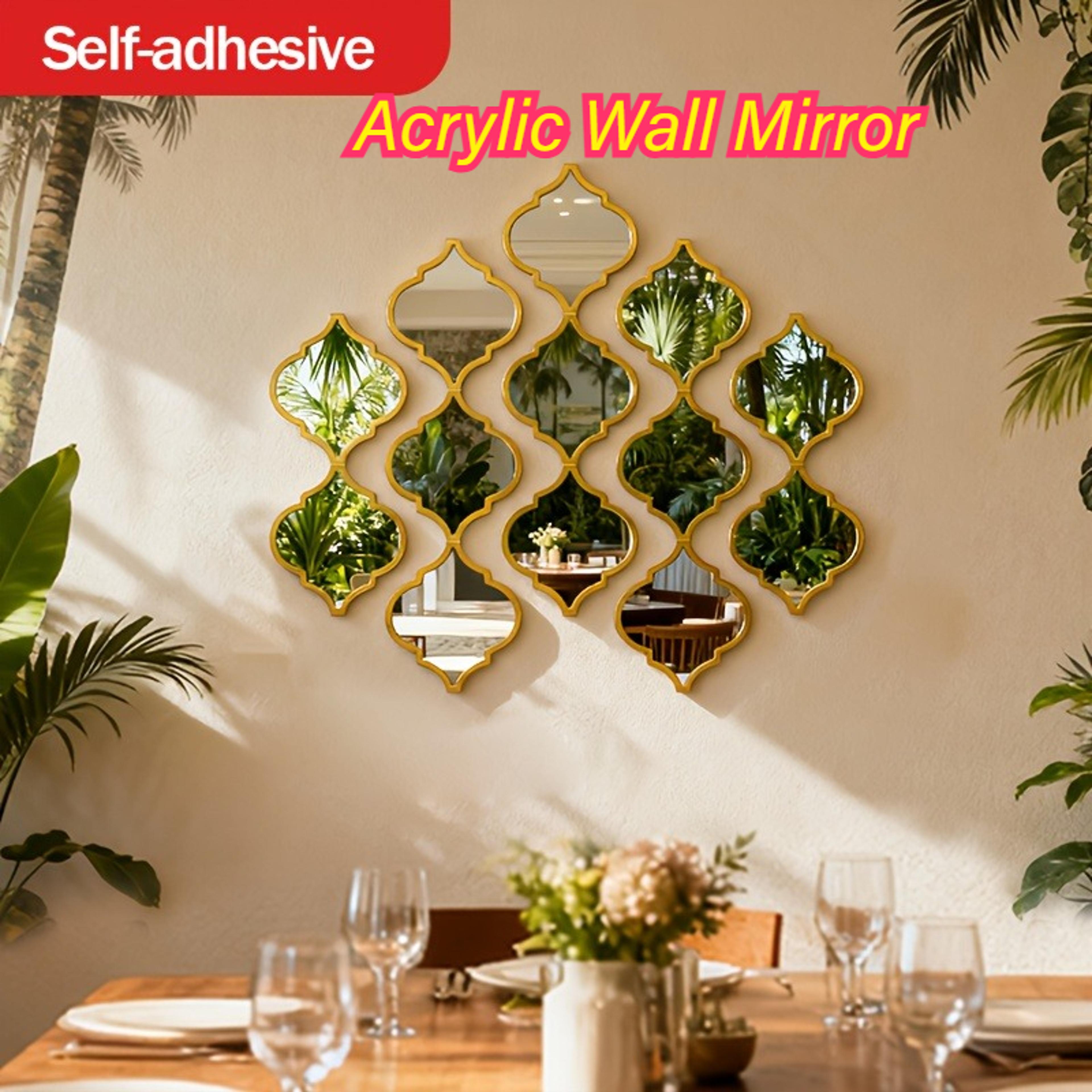 moroccan acrylic wall mirror peel and stick decorative mirror set for bathroom, hallway & living room