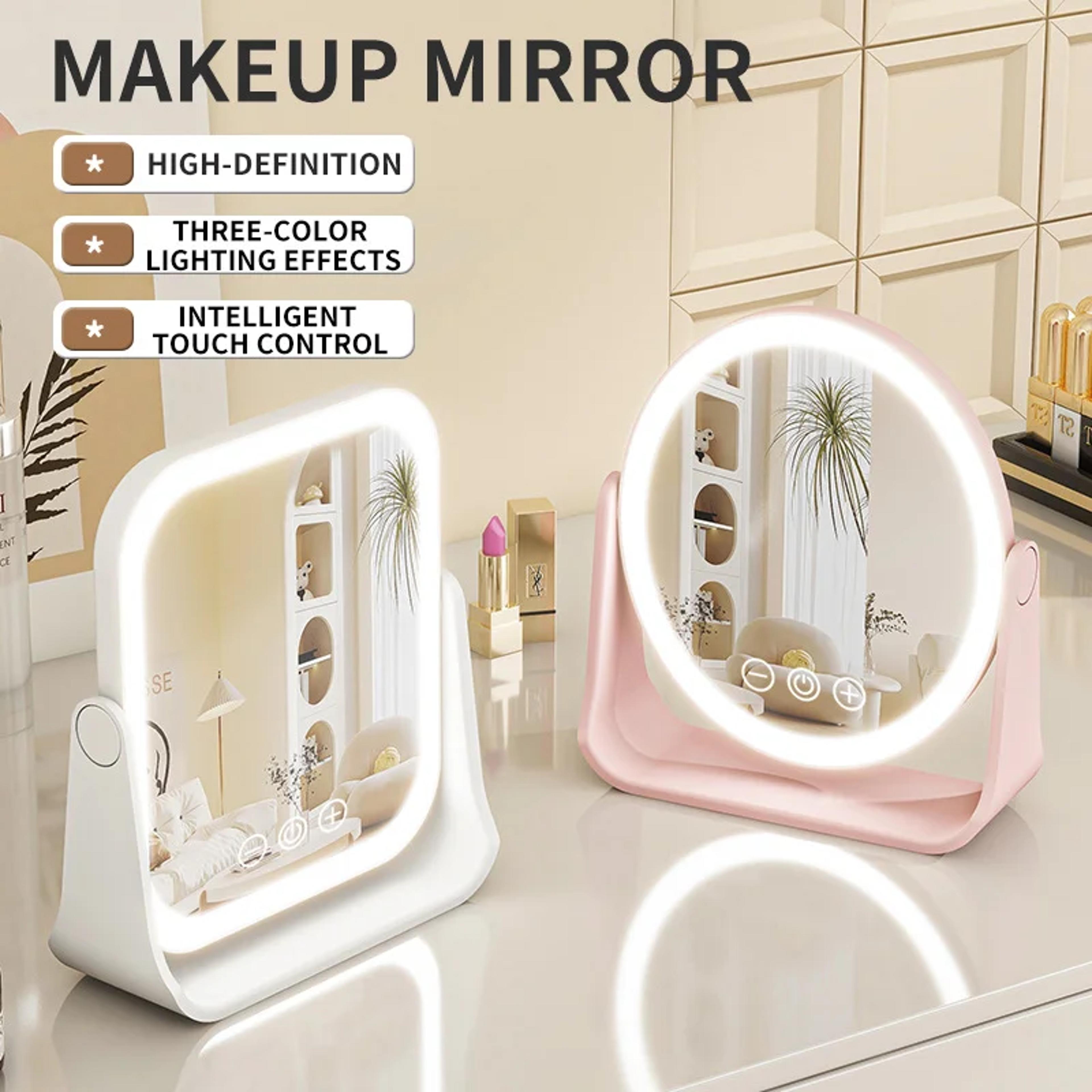 rechargeable led makeup mirror with touch dimming, magnifier & color lighting