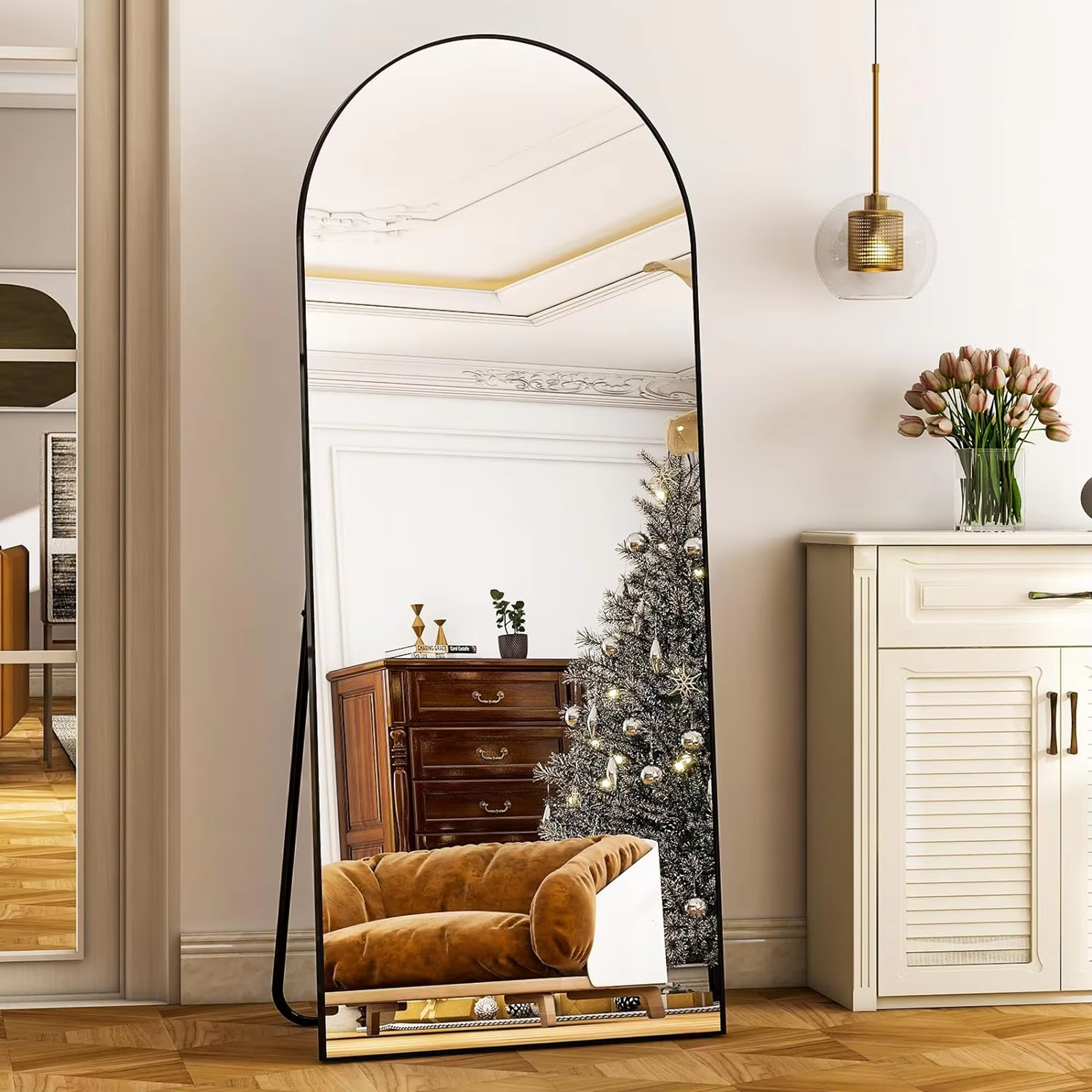 elegant full length mirror arched floor mirror with aluminum frame & hd shatterproof glass