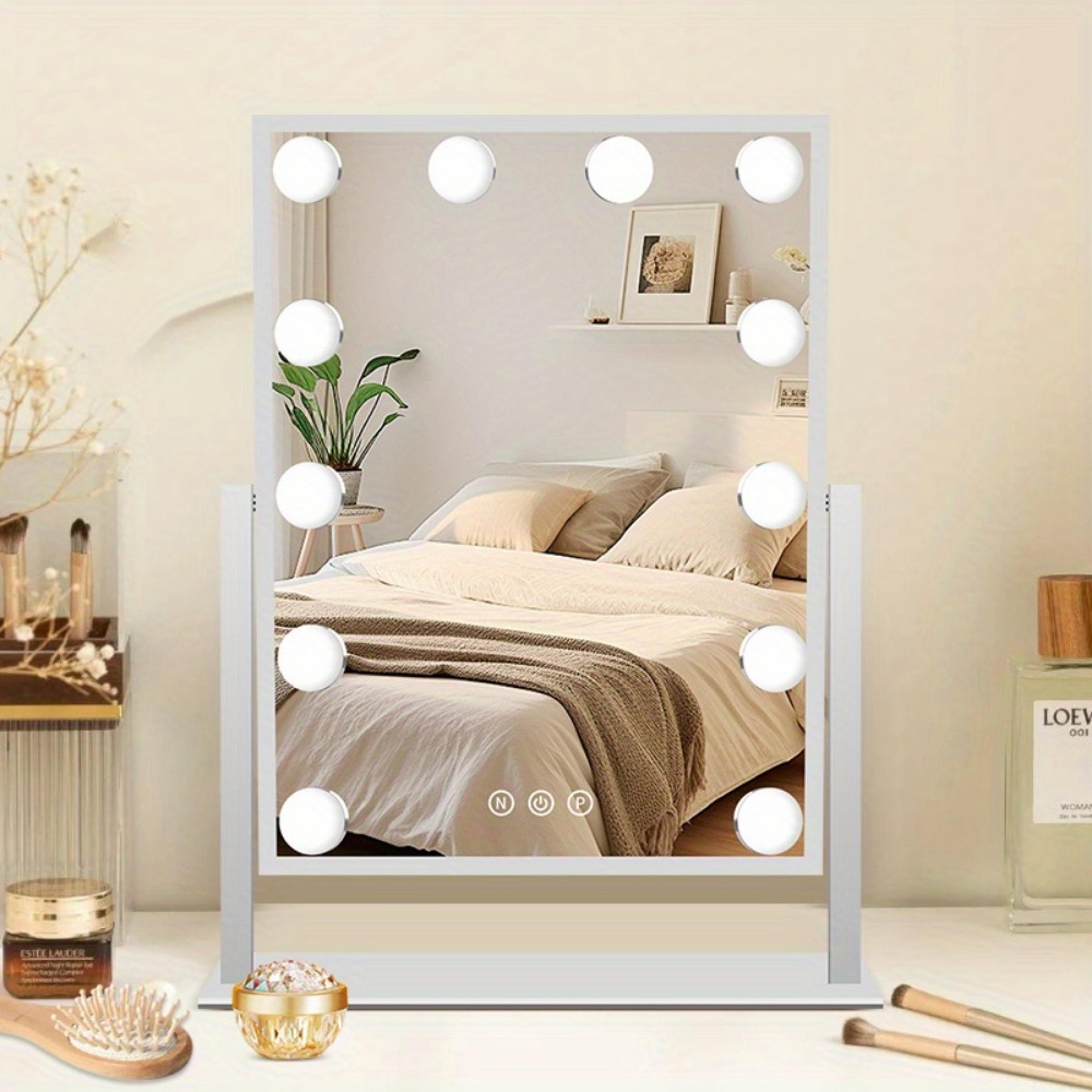 hollywood vanity mirror with lights for makeup desk with led bulbs, color modes & 360° rotation