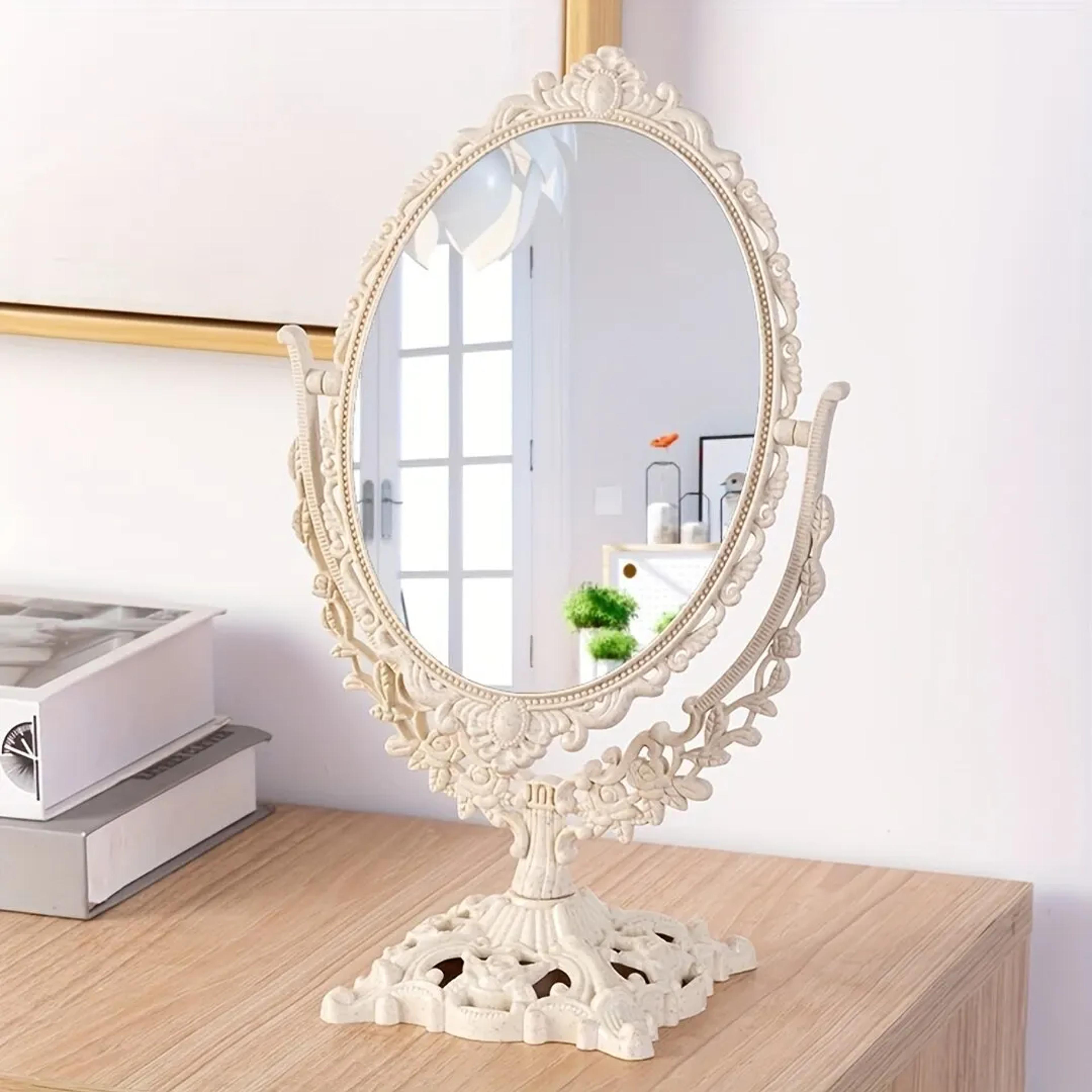 vintage desktop makeup mirror with double-sided 360° rotating vanity design