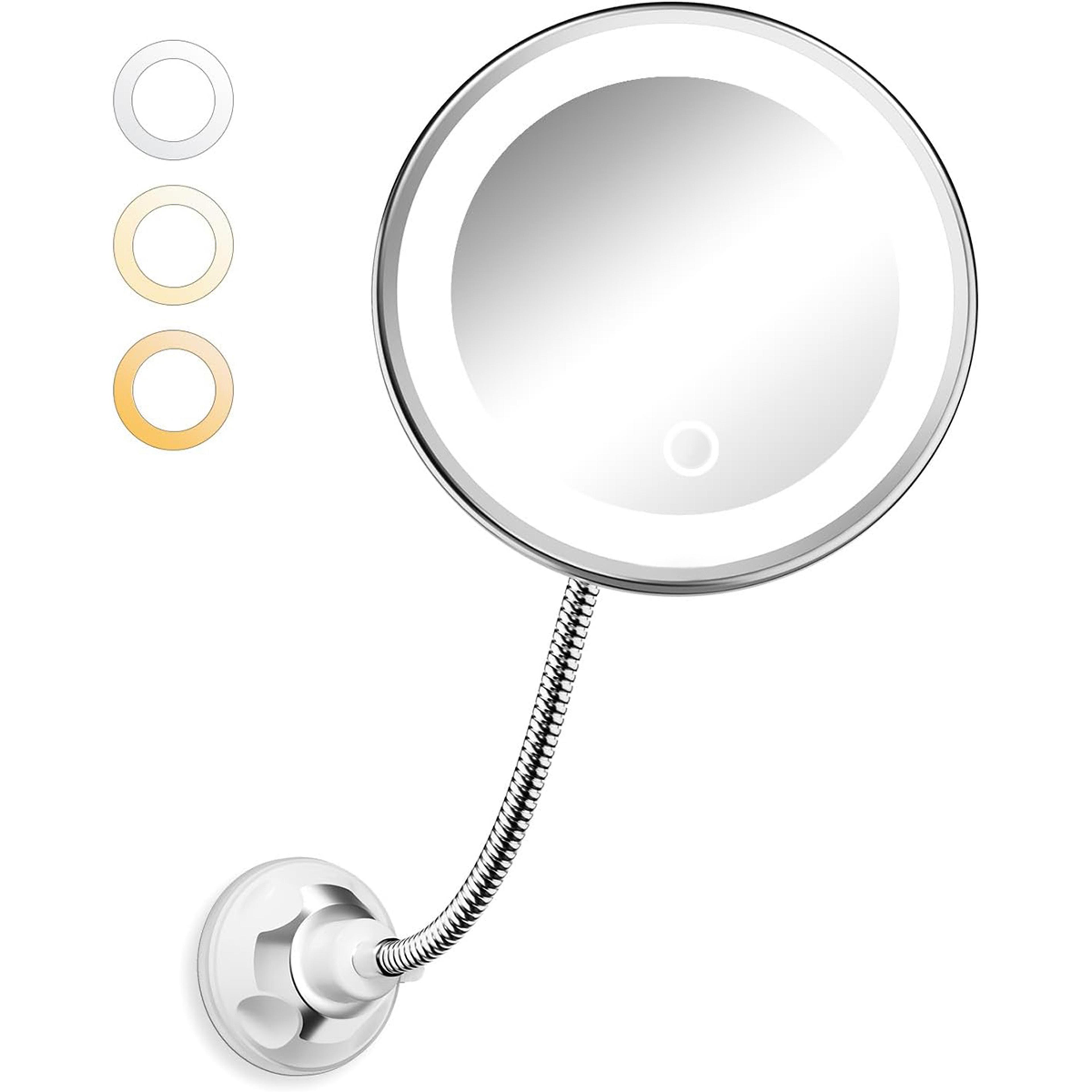 magnifying makeup mirror with led lights, flexible gooseneck & suction cup vanity mirror