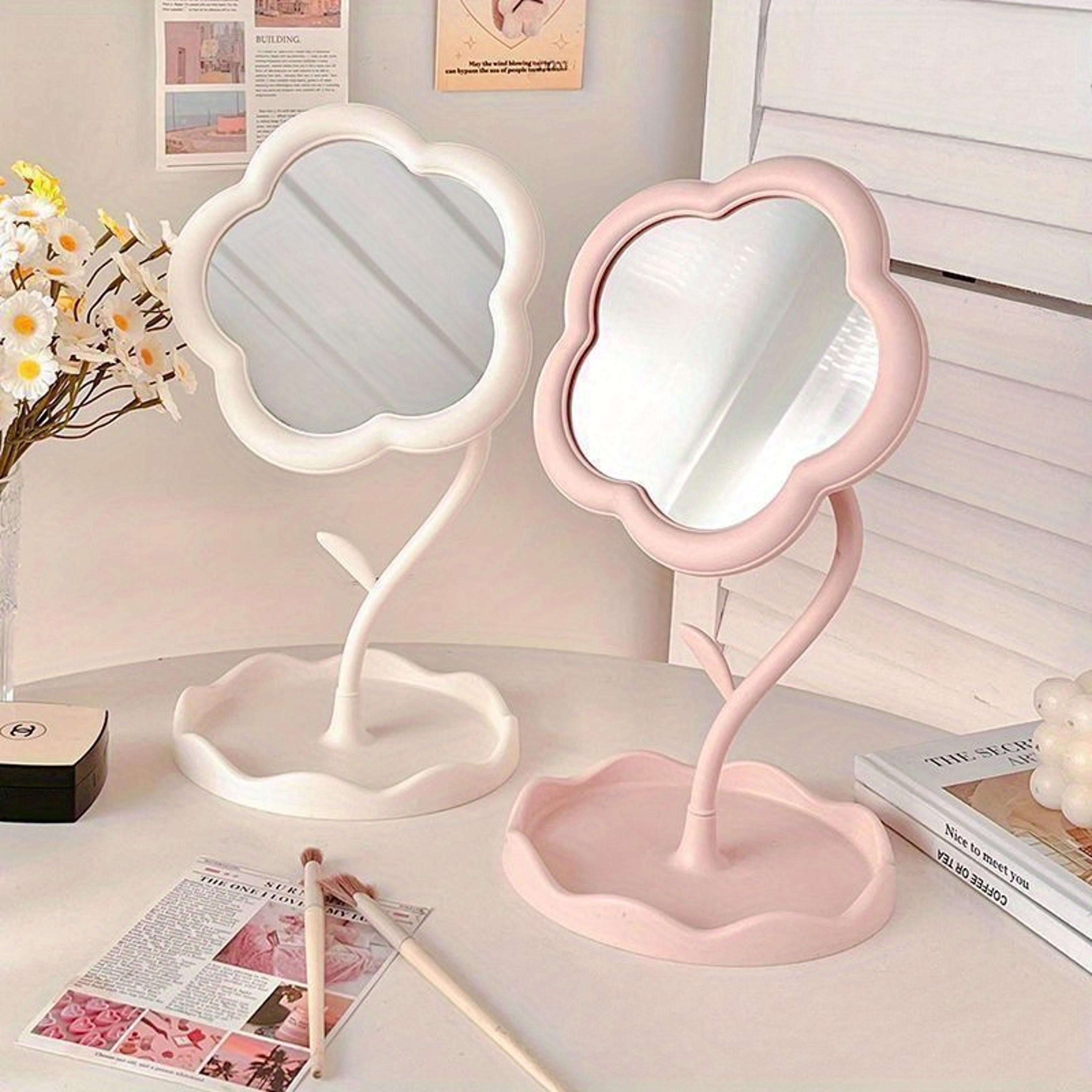 flower vanity makeup mirror with rotating desktop stand for bedroom & dorm
