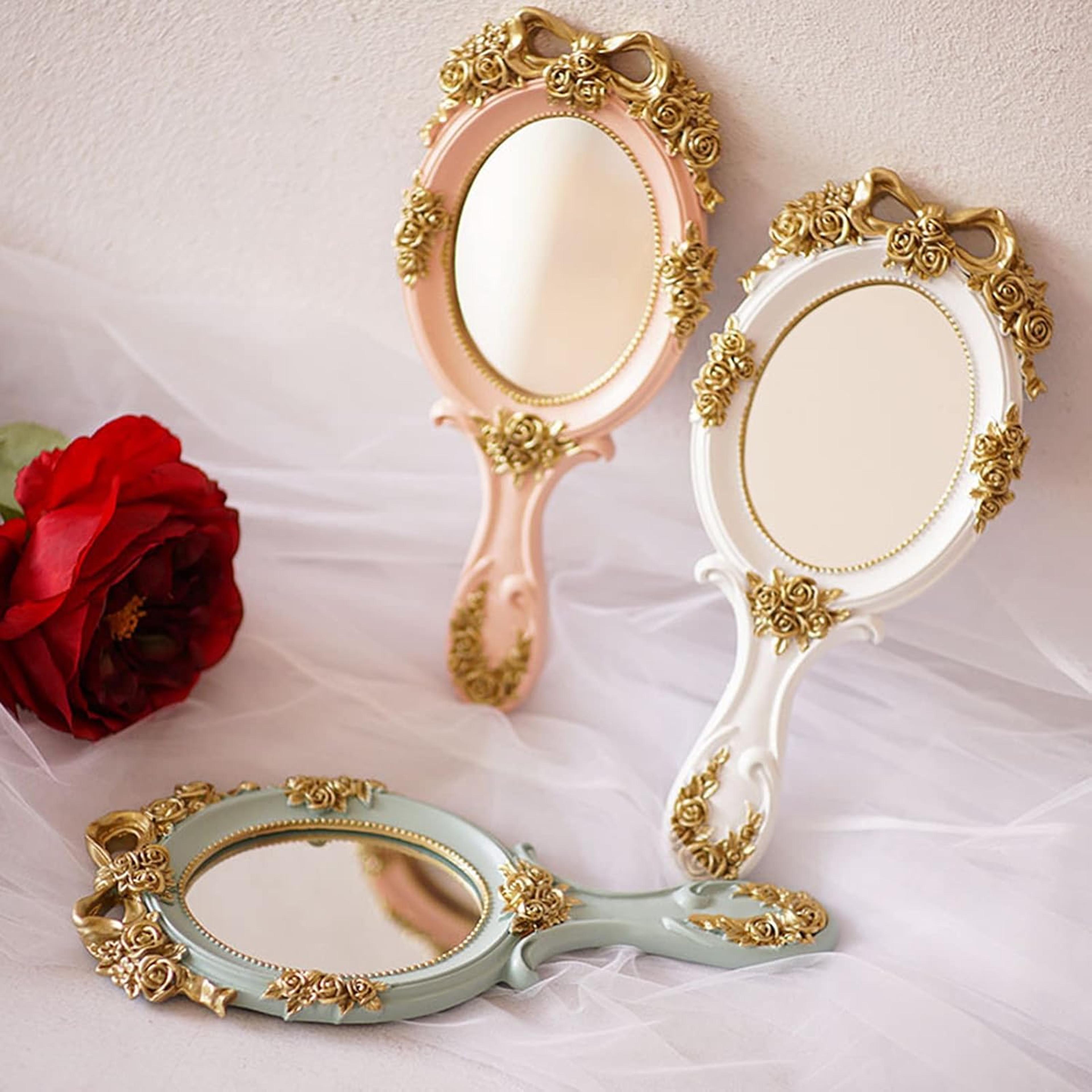 vintage handheld makeup mirror oval travel makeup mirror with rose embossed princess design