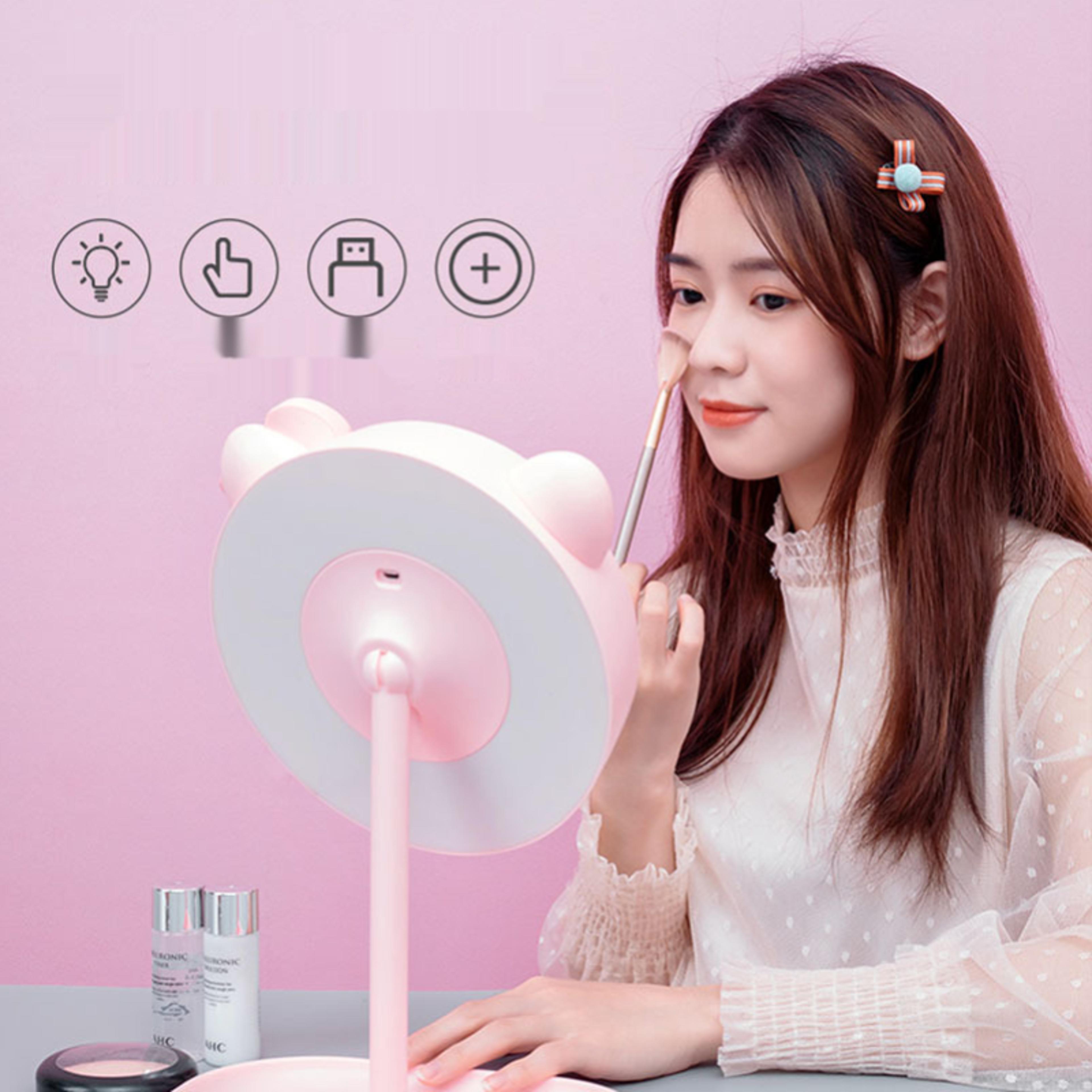 cute cat led makeup mirror with touch control, light modes & adjustable vanity mirror stand