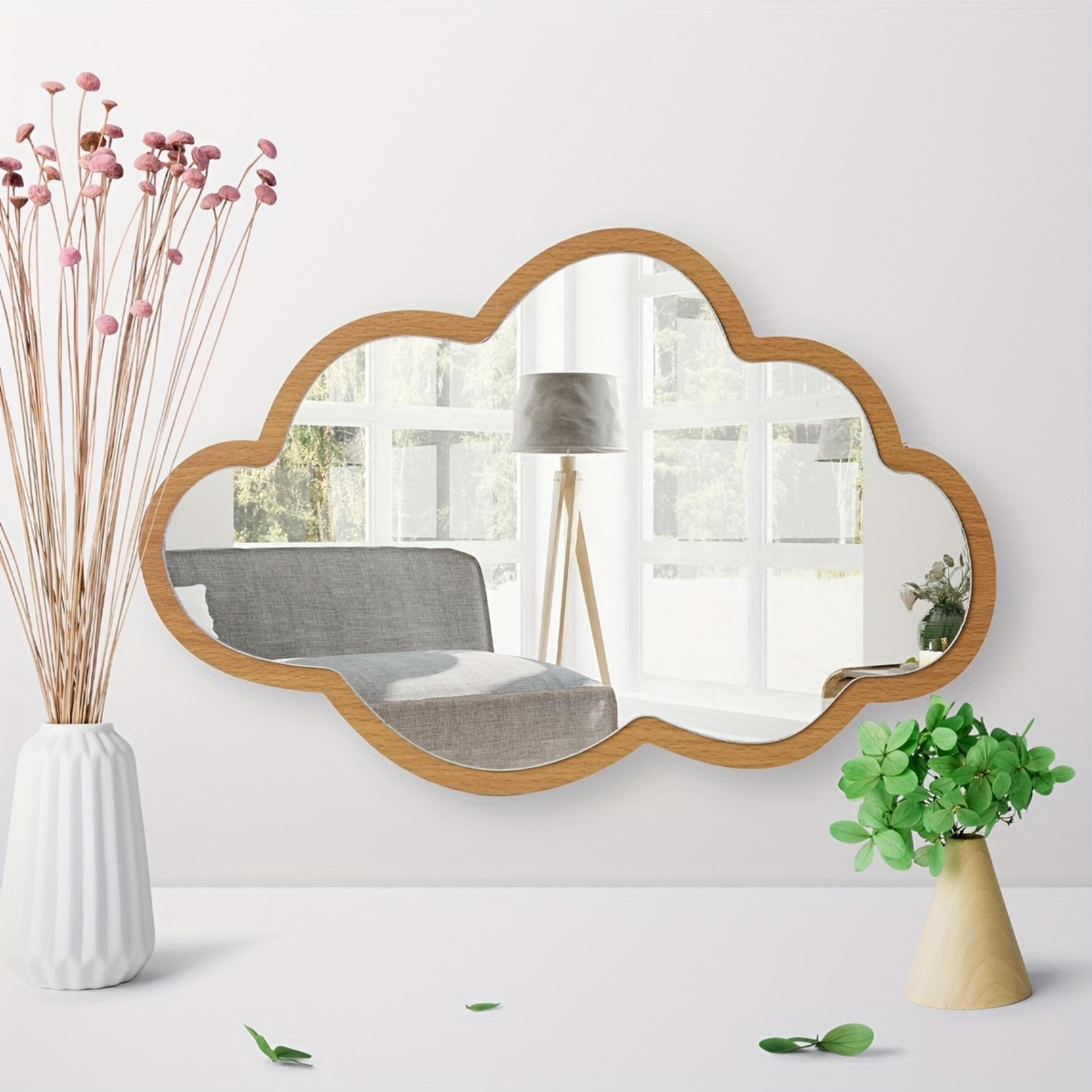 cute cloud acrylic wall mirror for kids room & bedroom decor with wooden double layer frame