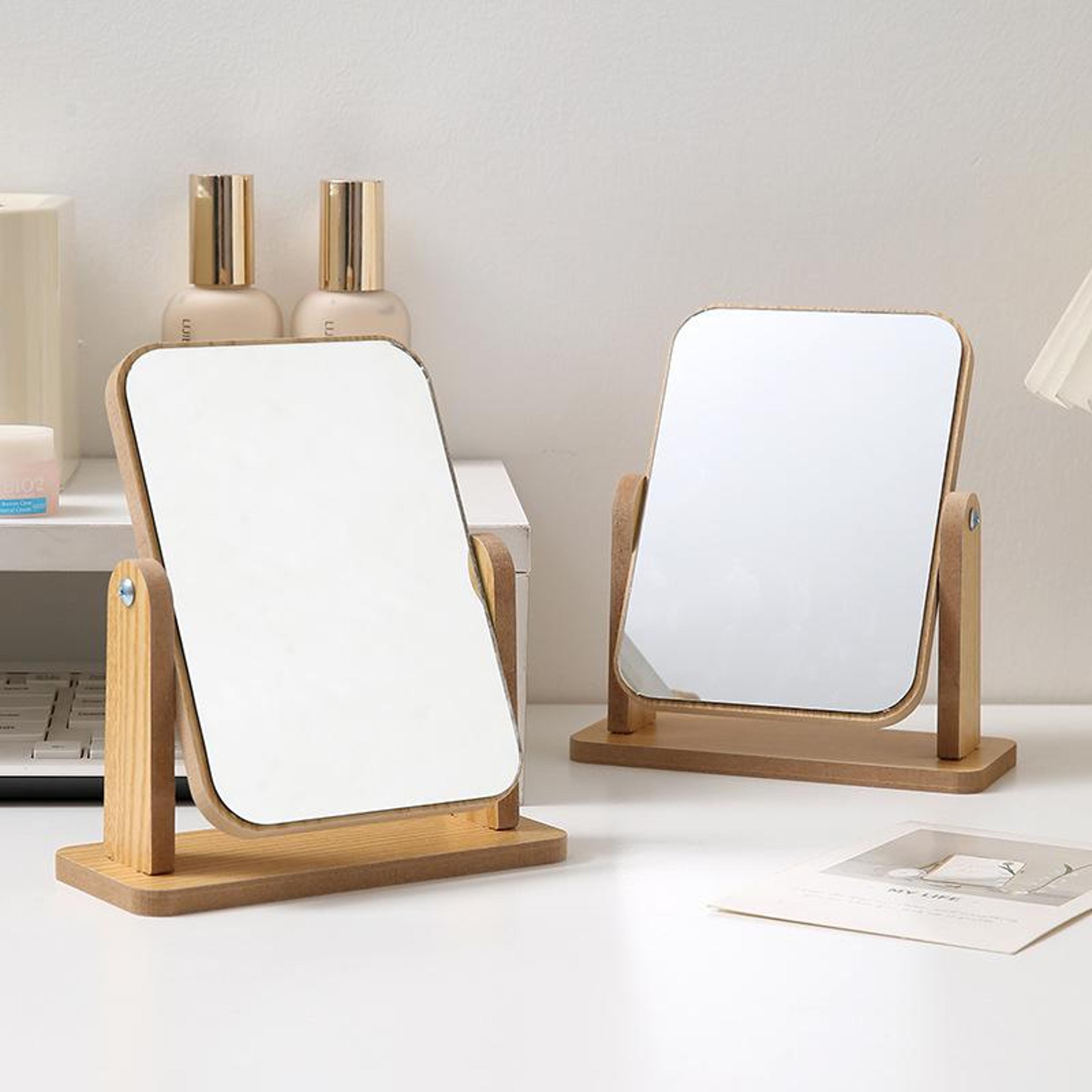 wooden vanity mirror with adjustable stand hd desktop makeup mirror for bedroom bathroom