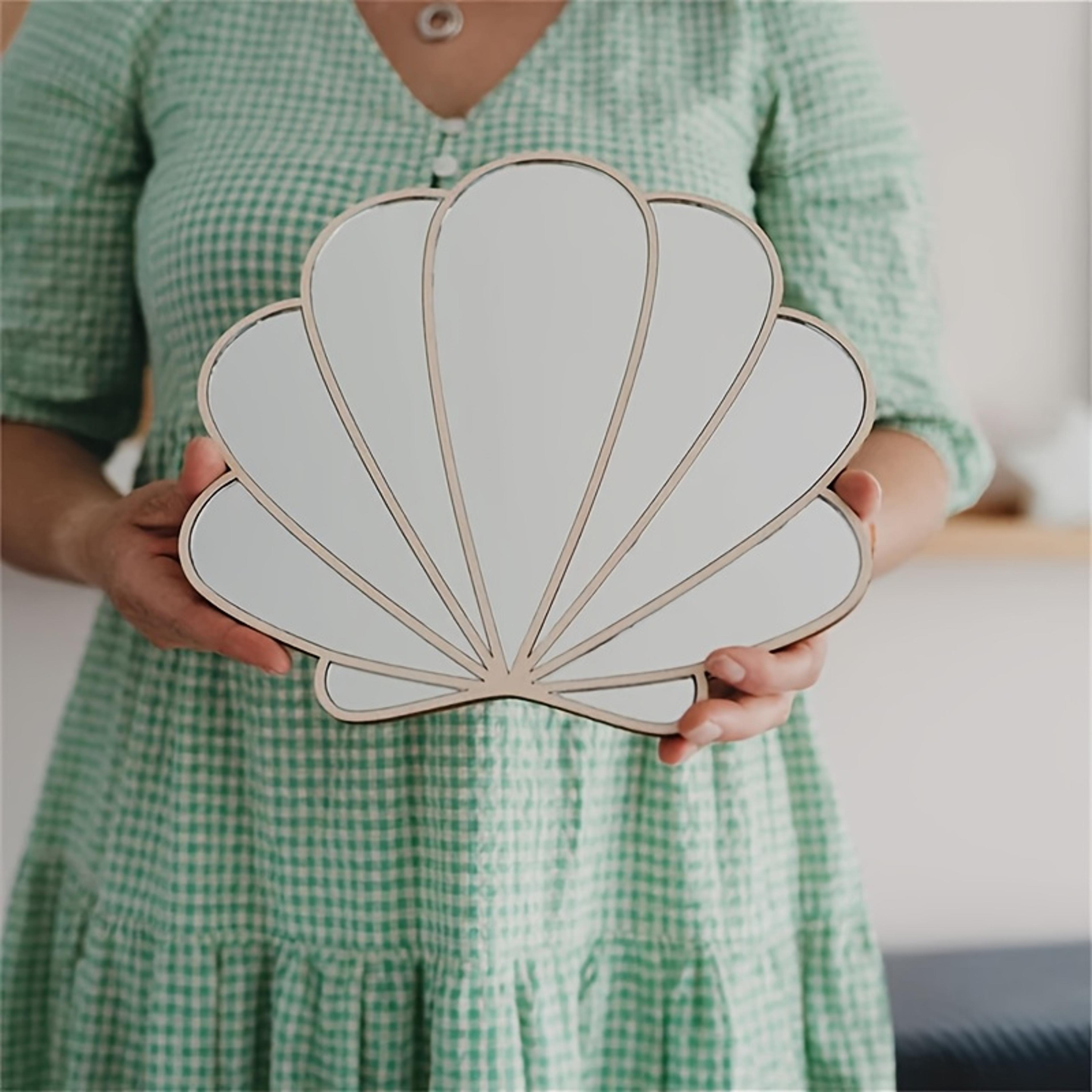 scandinavian shell wall mirror coastal wooden decorative mirror for beach house & bedroom wall decor