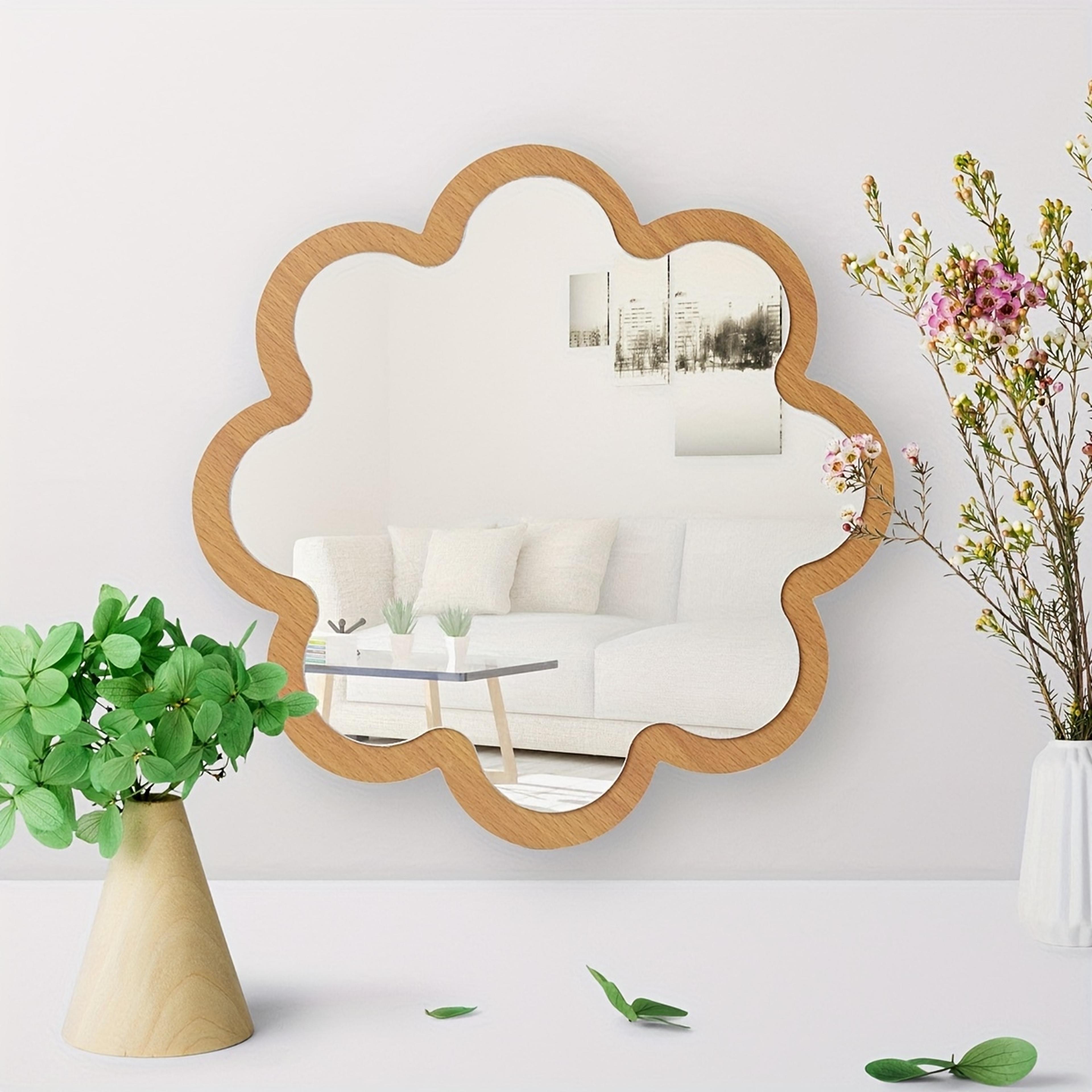 creative wall makeup mirror with wooden frame & acrylic double layer decorative vanity mirror