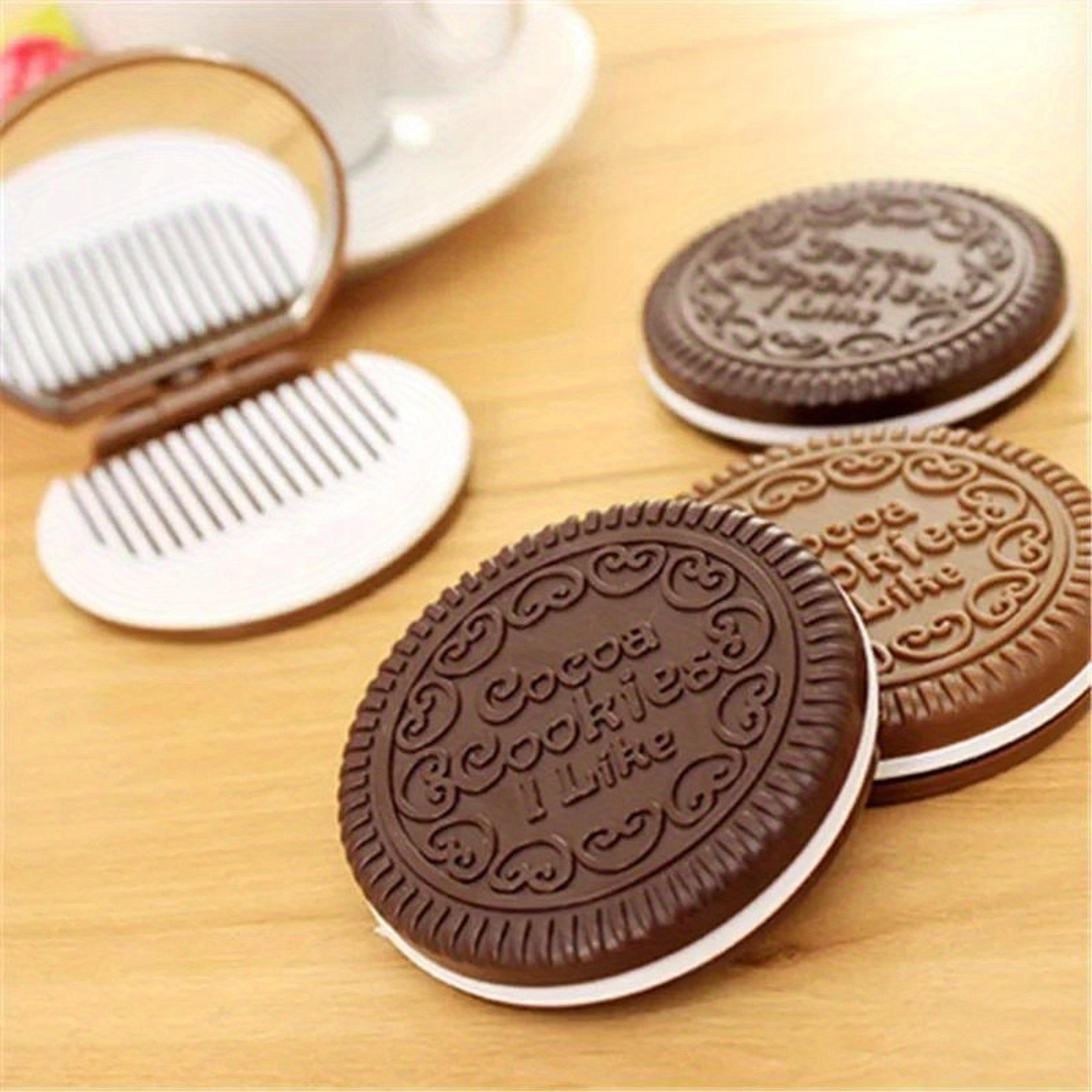 chocolate biscuit pocket makeup mirror with comb cute folding compact mirror for travel & daily touch ups