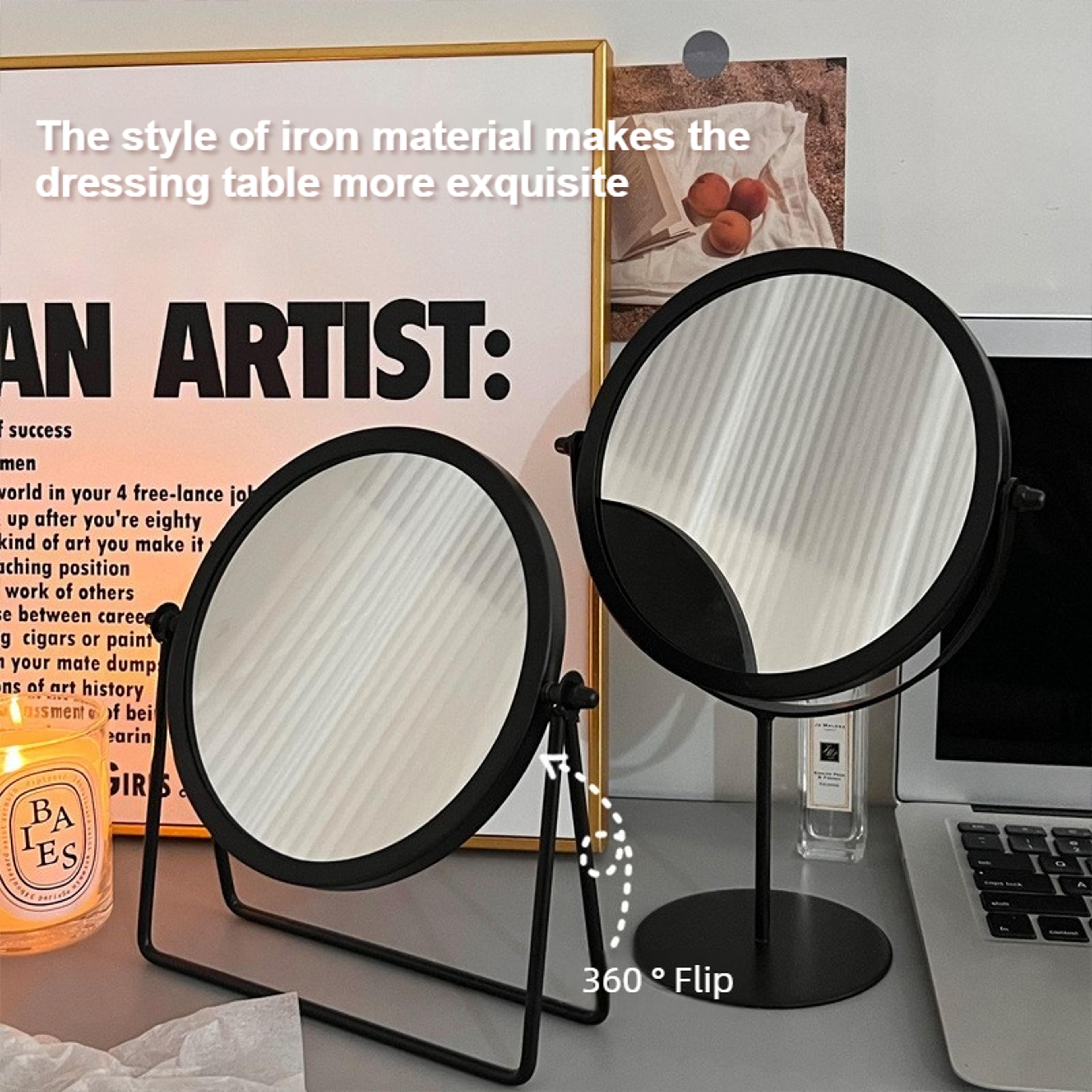 minimalist desktop vanity mirror with 360° rotatable hd glass & sturdy metal frame