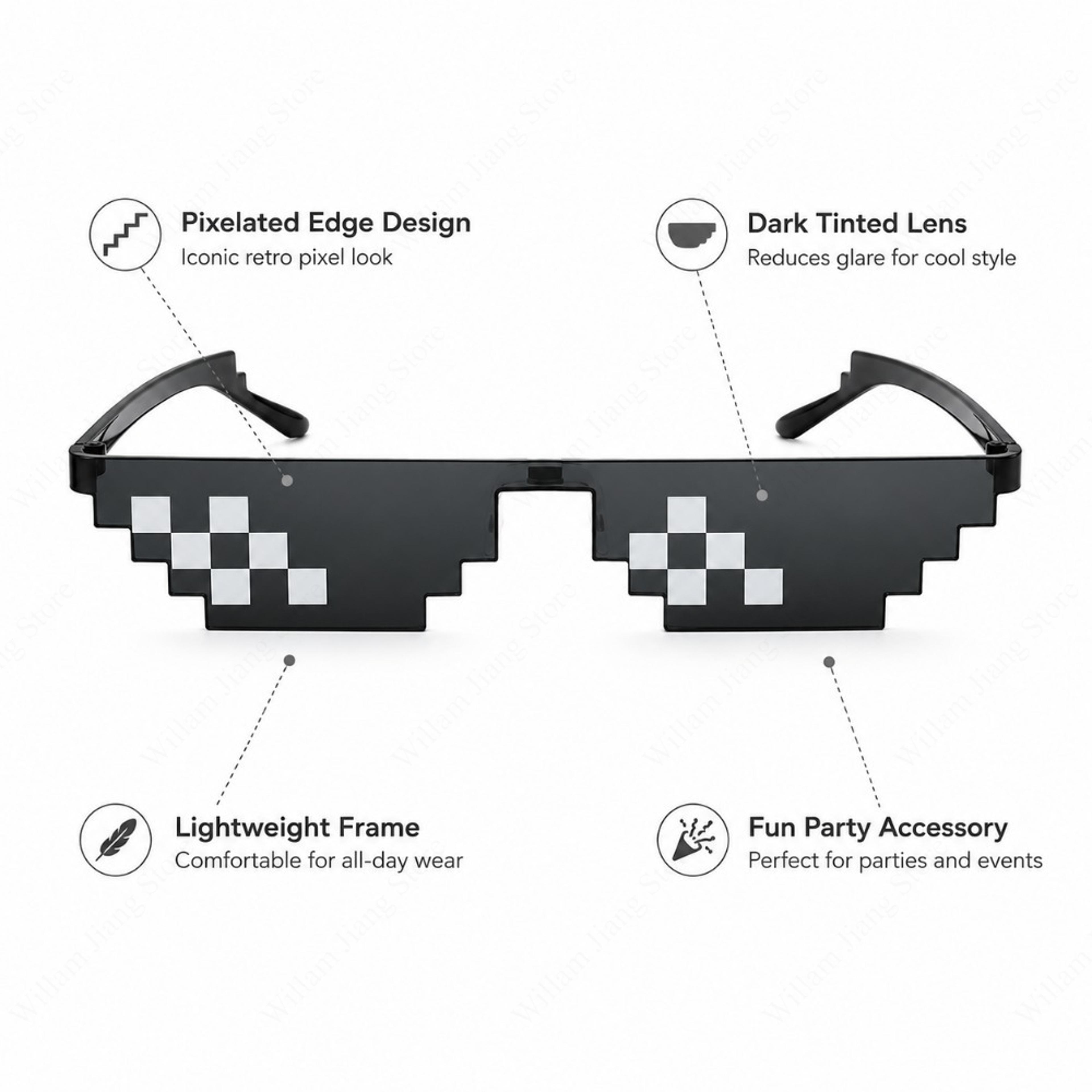 pixelated mosaic sunglasses vintage novelty party glasses for cosplay & costume fun