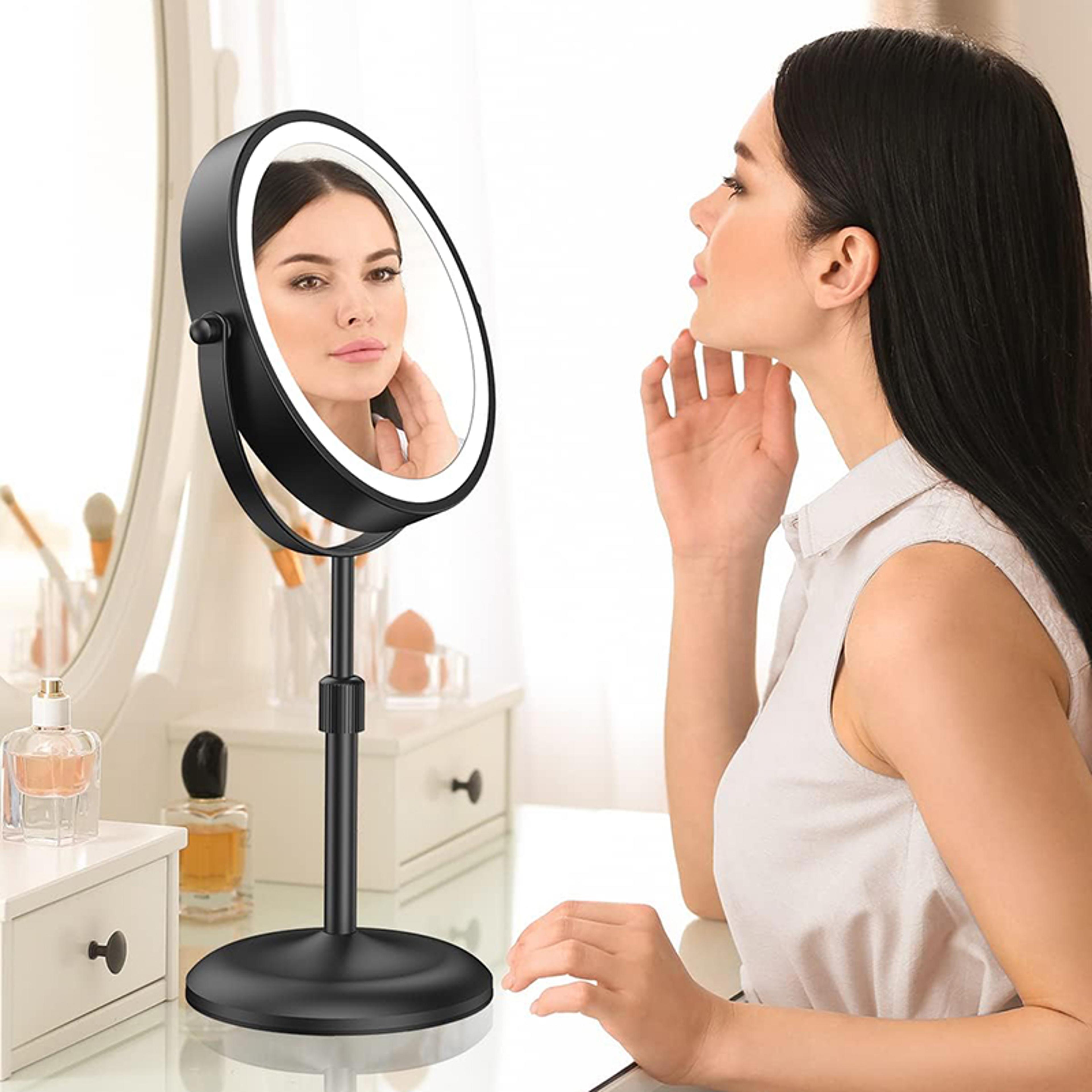 lighted makeup mirror with magnification, led vanity mirror, rechargeable double sided design