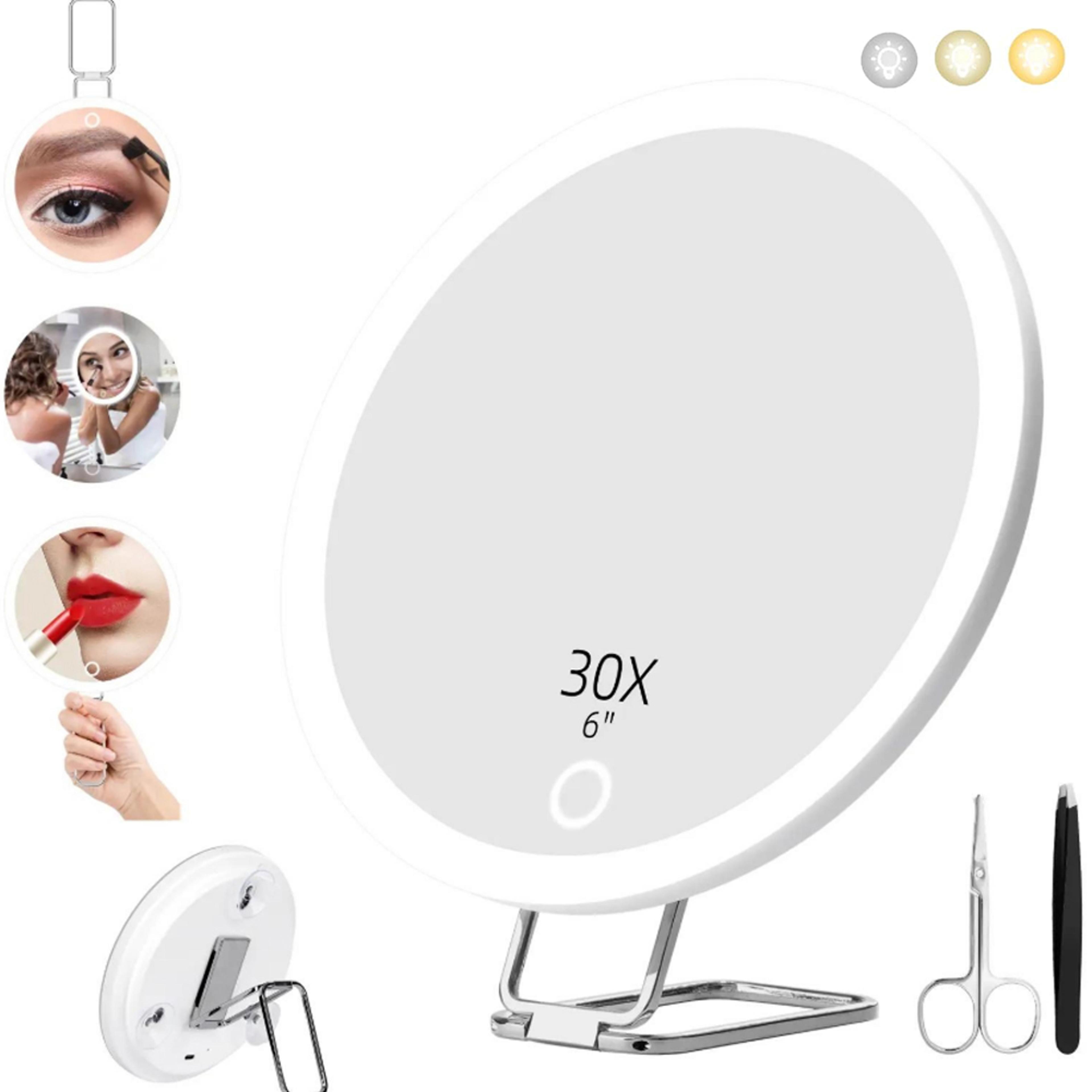 magnifying mirror with led light travel makeup mirror & precision tweezers set