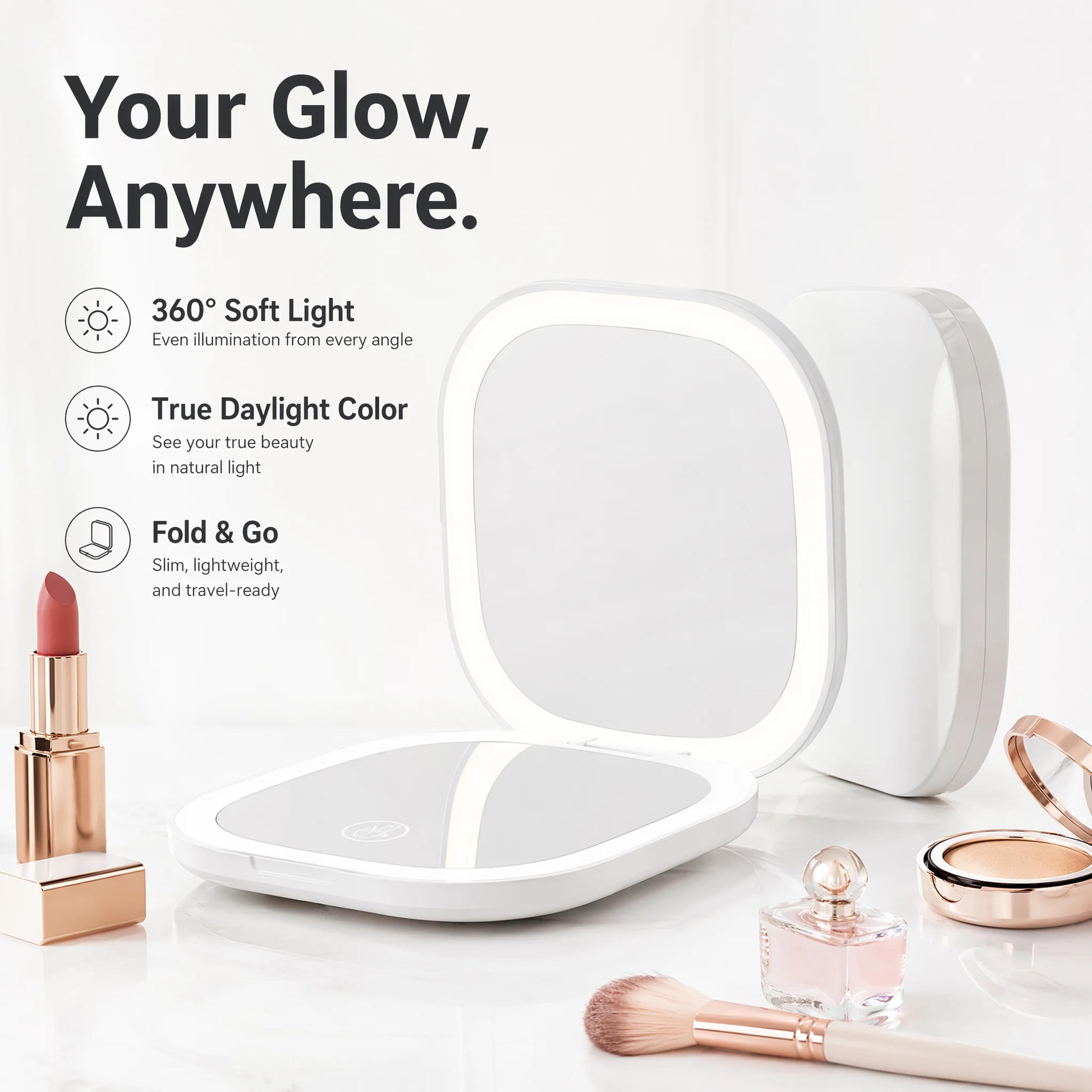 portable led makeup mirror with magnification usb rechargeable travel compact mirror