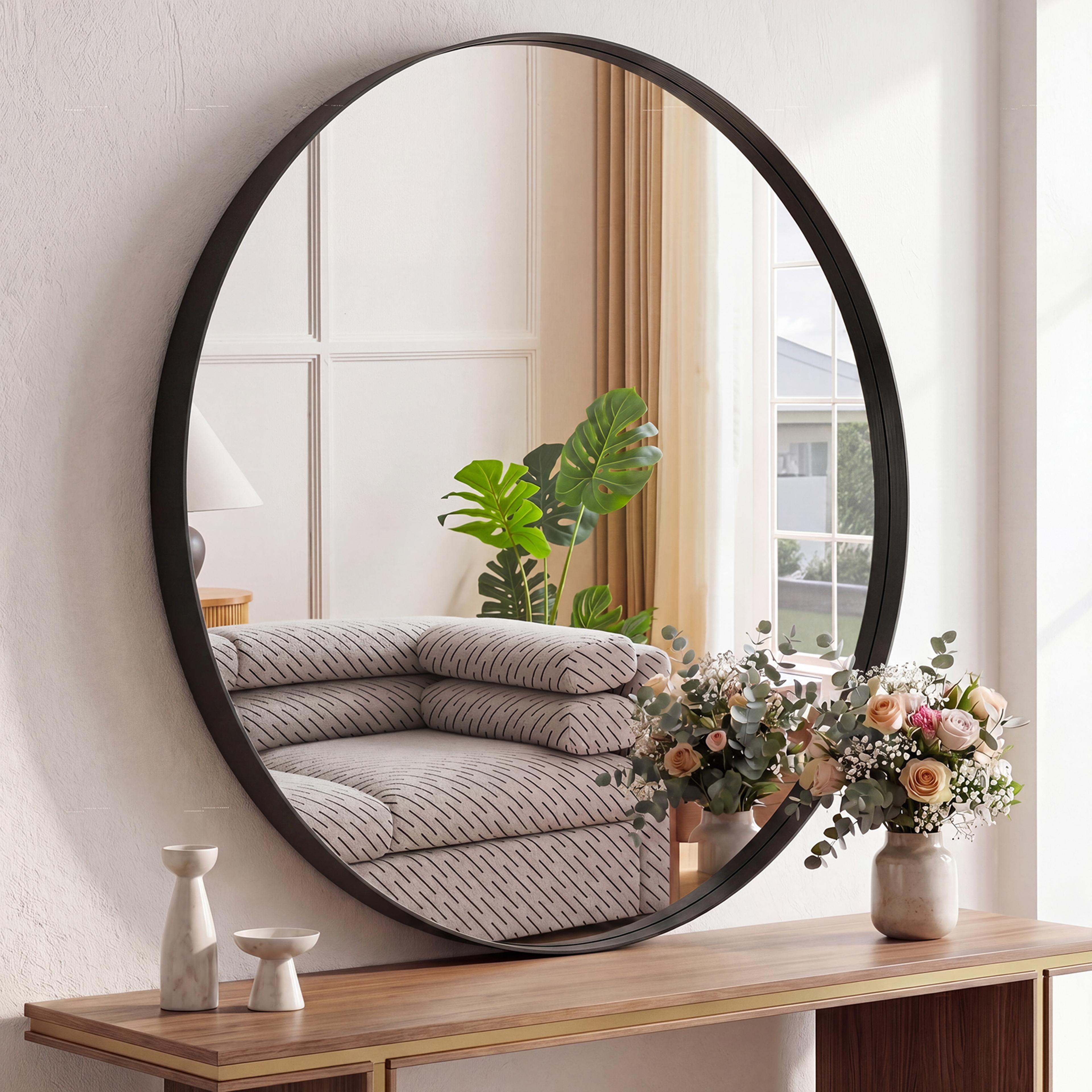 modern round wall mirror with gold metal frame hd bathroom vanity mirror for home decor