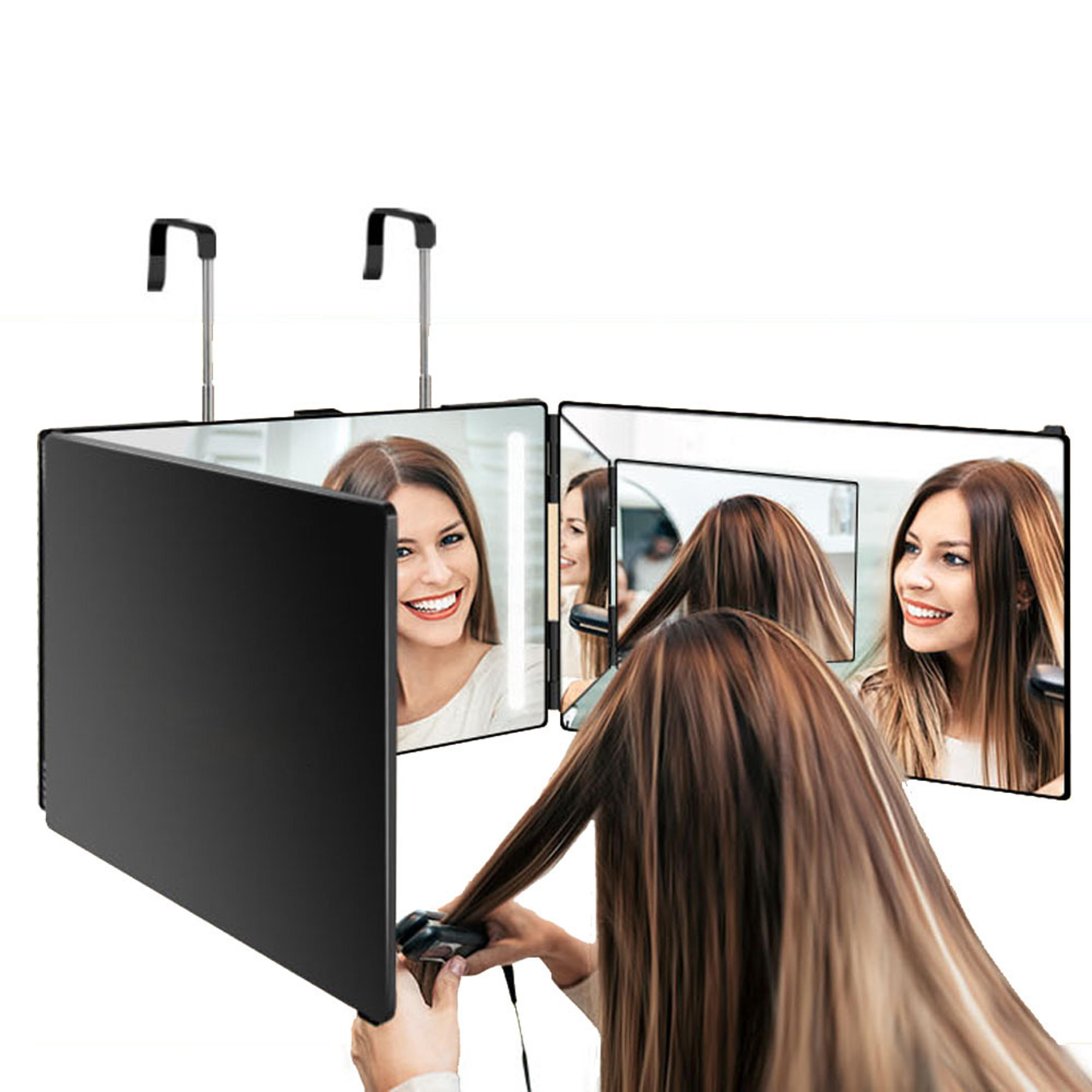 way led trifold hair cutting mirror with for self haircuts & grooming