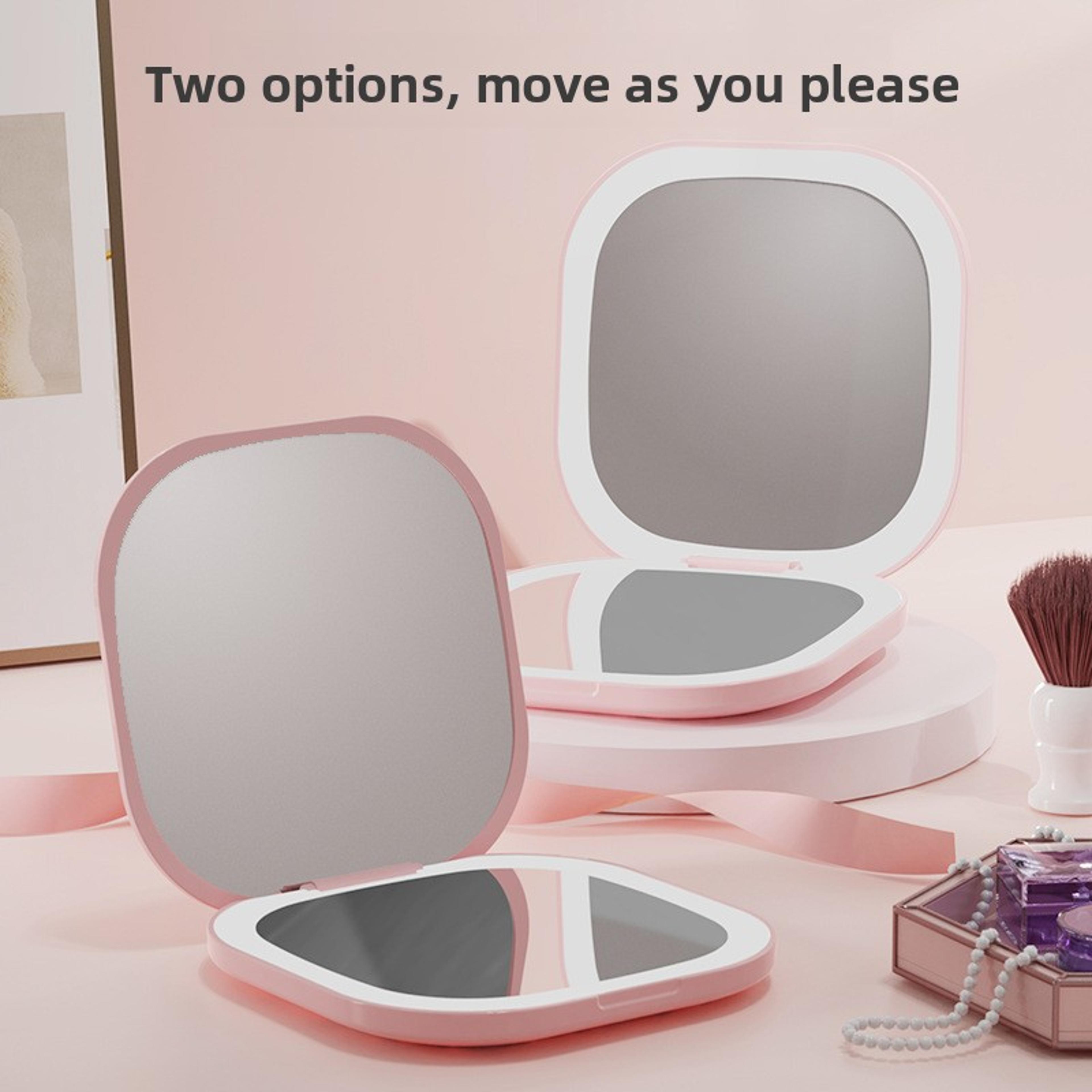 portable led makeup mirror with light double sided folding travel compact mirror