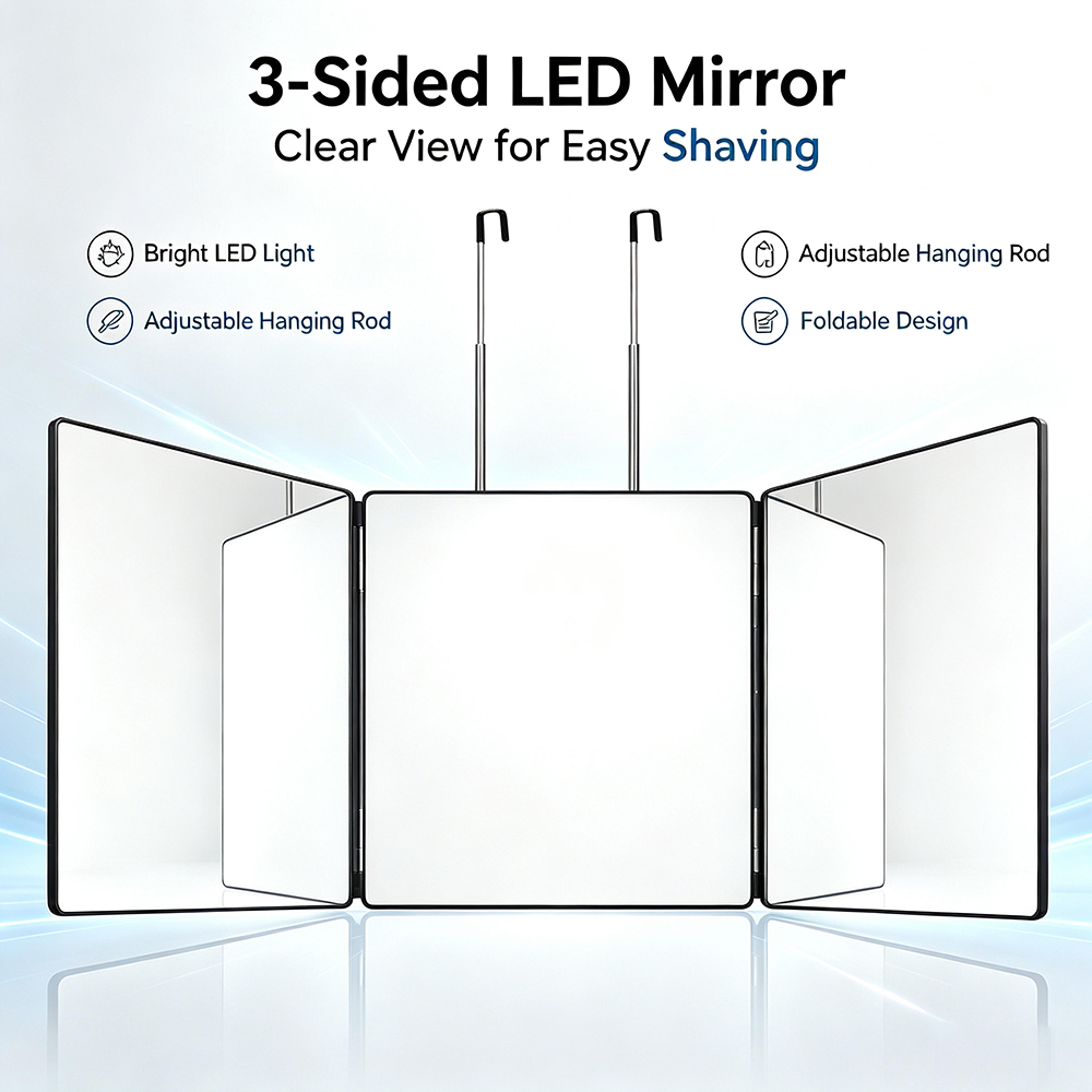lighted way mirror with led lights adjustable trifold haircut makeup & shaving mirror