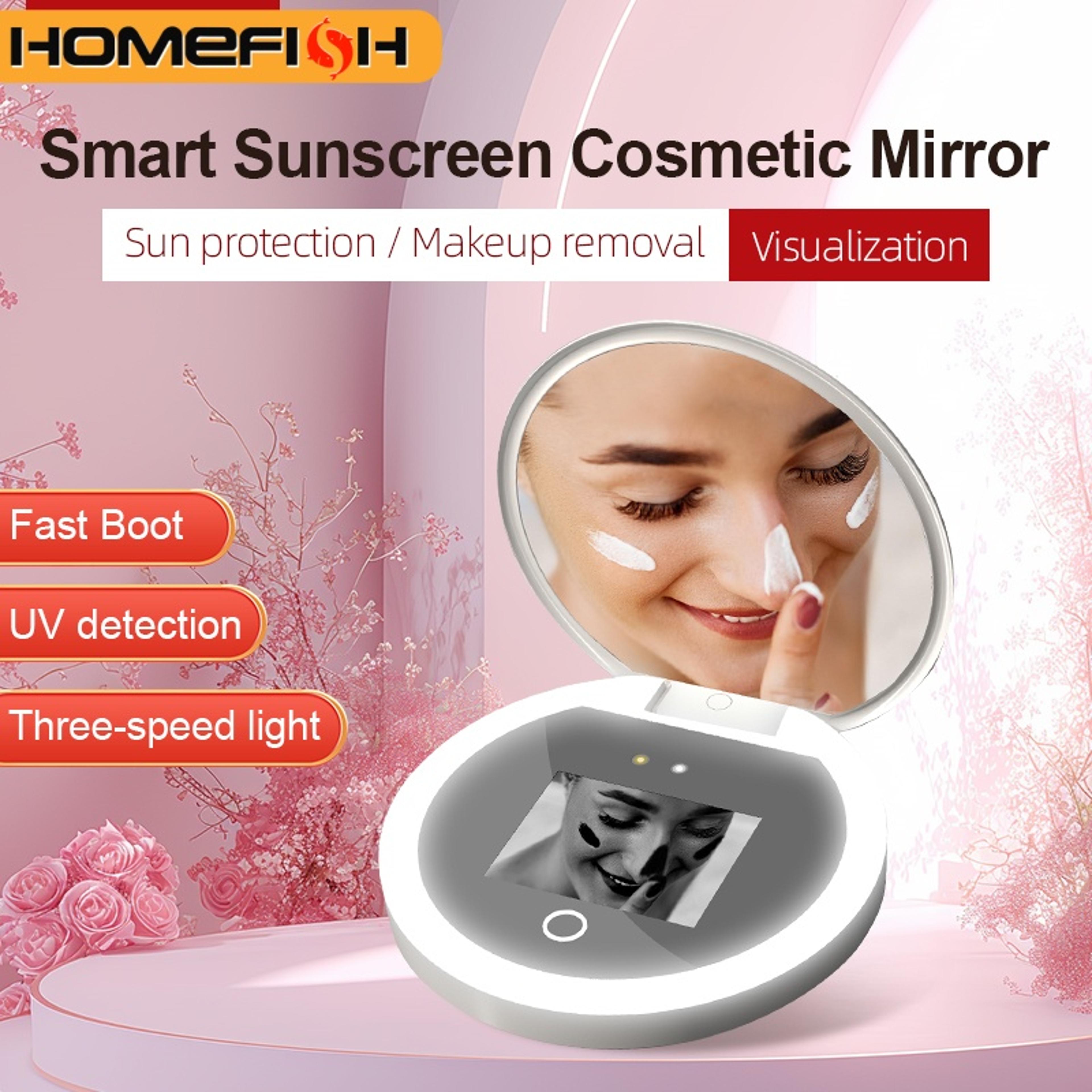 smart uv makeup mirror with led light portable sunscreen checker for travel & daily beauty