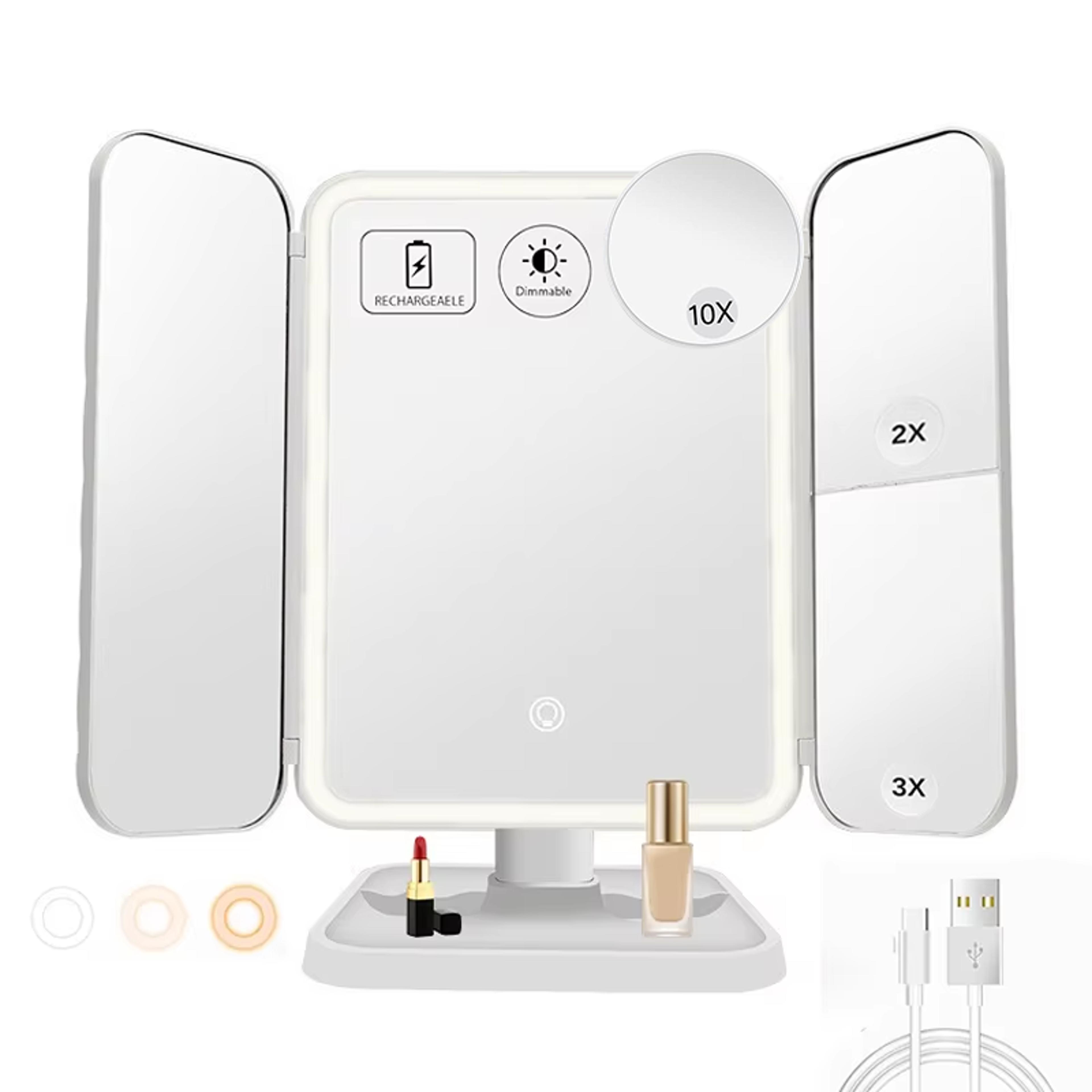 smart led makeup mirror with lights trifold touch control vanity mirror for makeup & travel