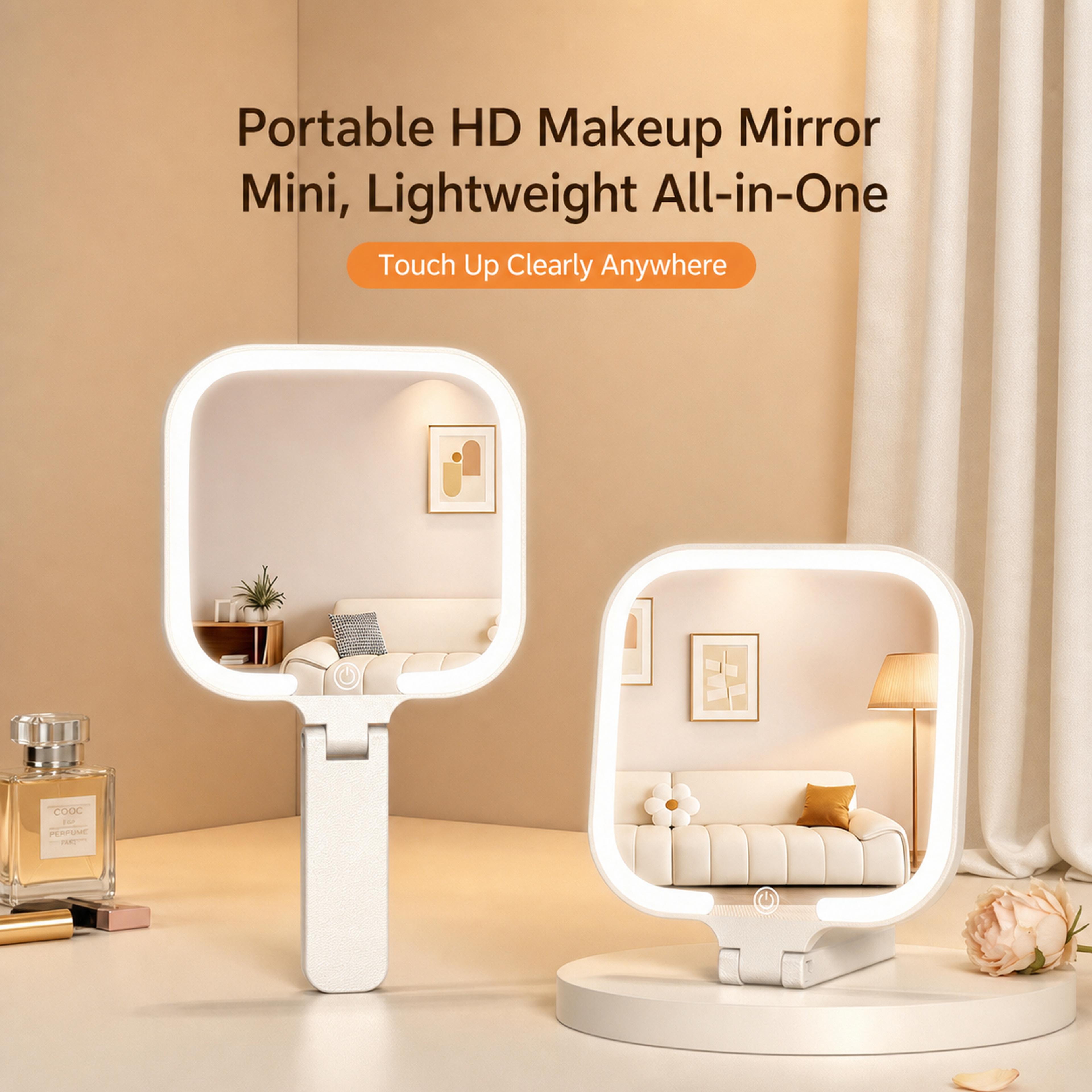 portable led makeup mirror with color dimmable light & foldable travel design