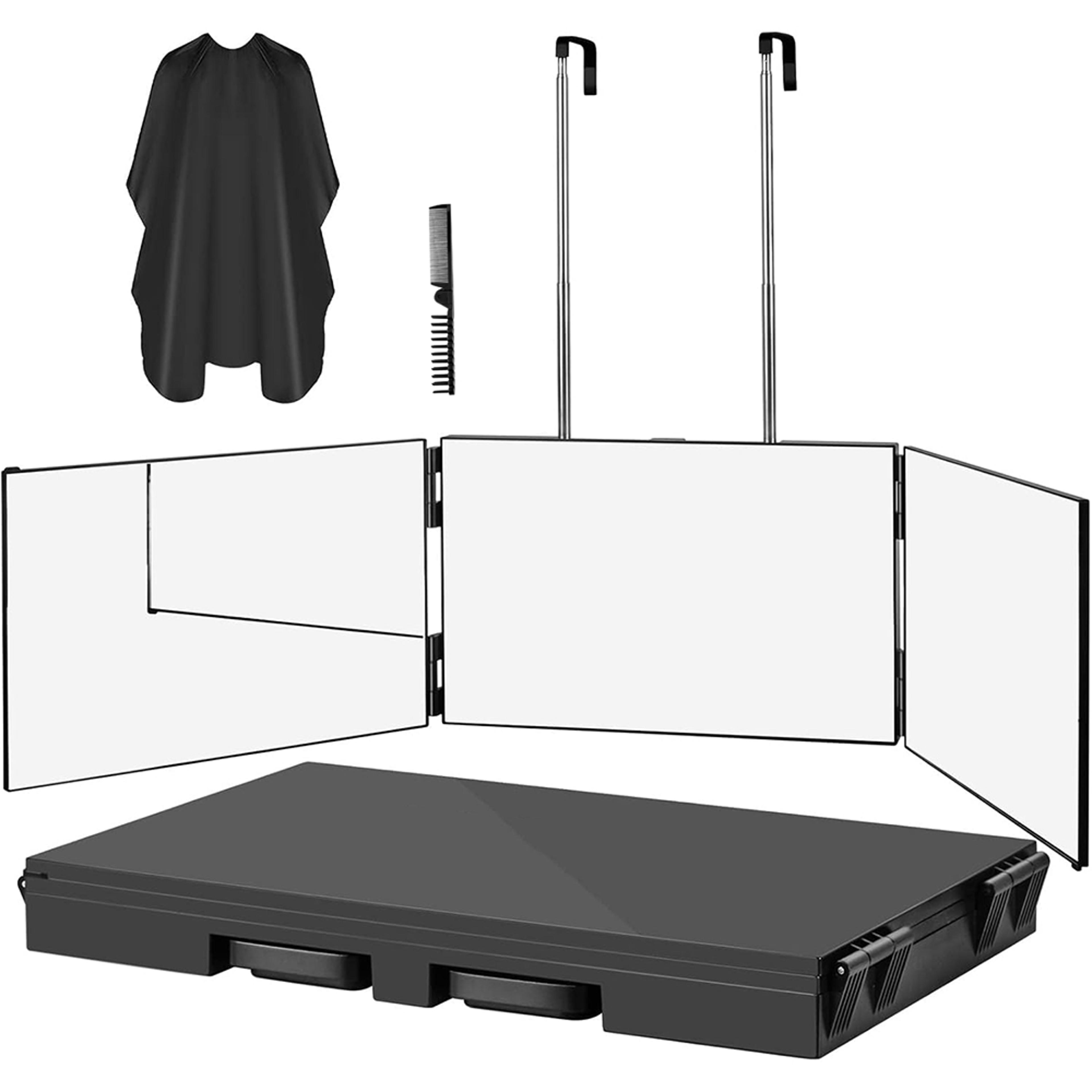 self haircut mirror with adjustable hooks 360 trifold barber mirror