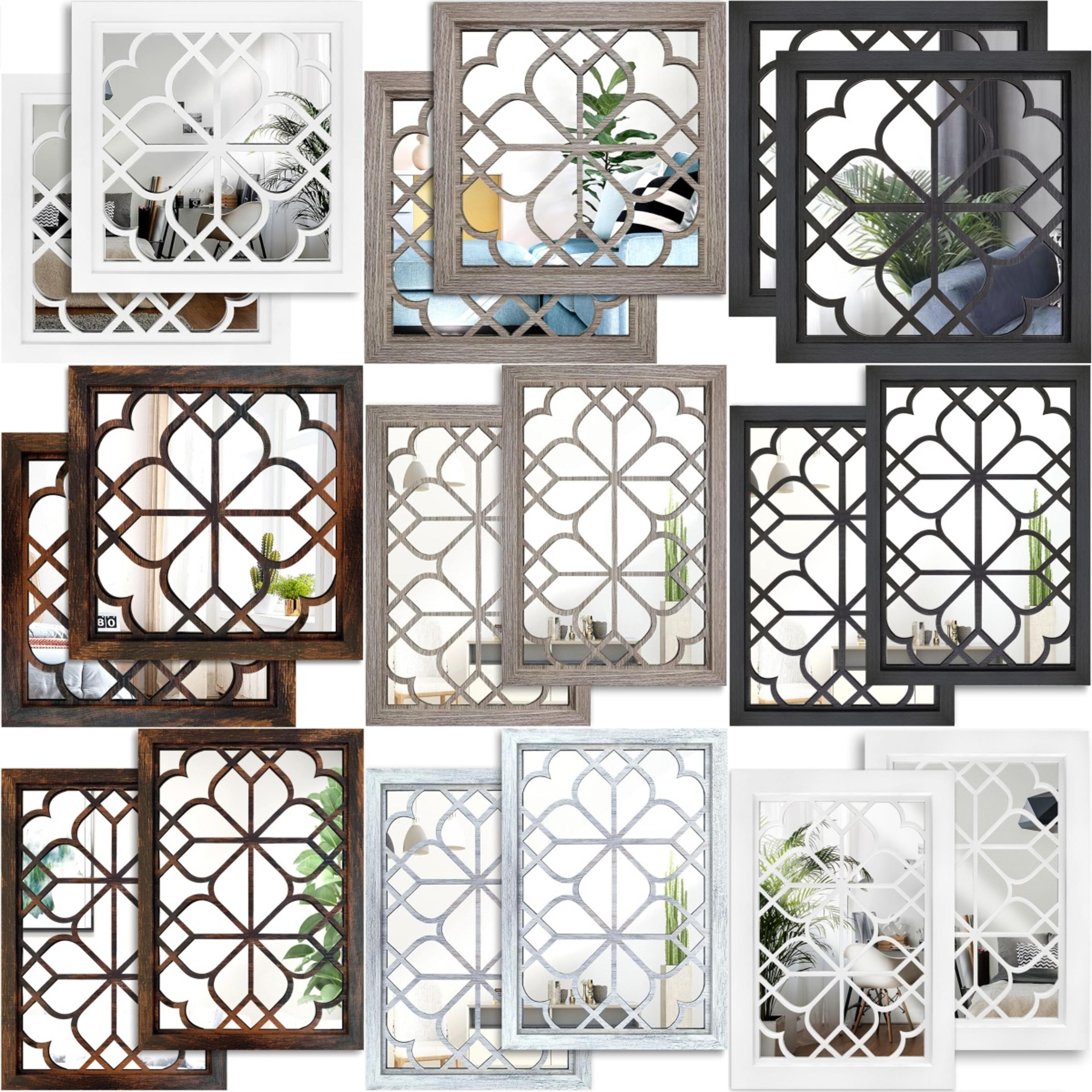 rustic wood framed acrylic wall mirror set of 2 for entryway, bathroom & bedroom decor