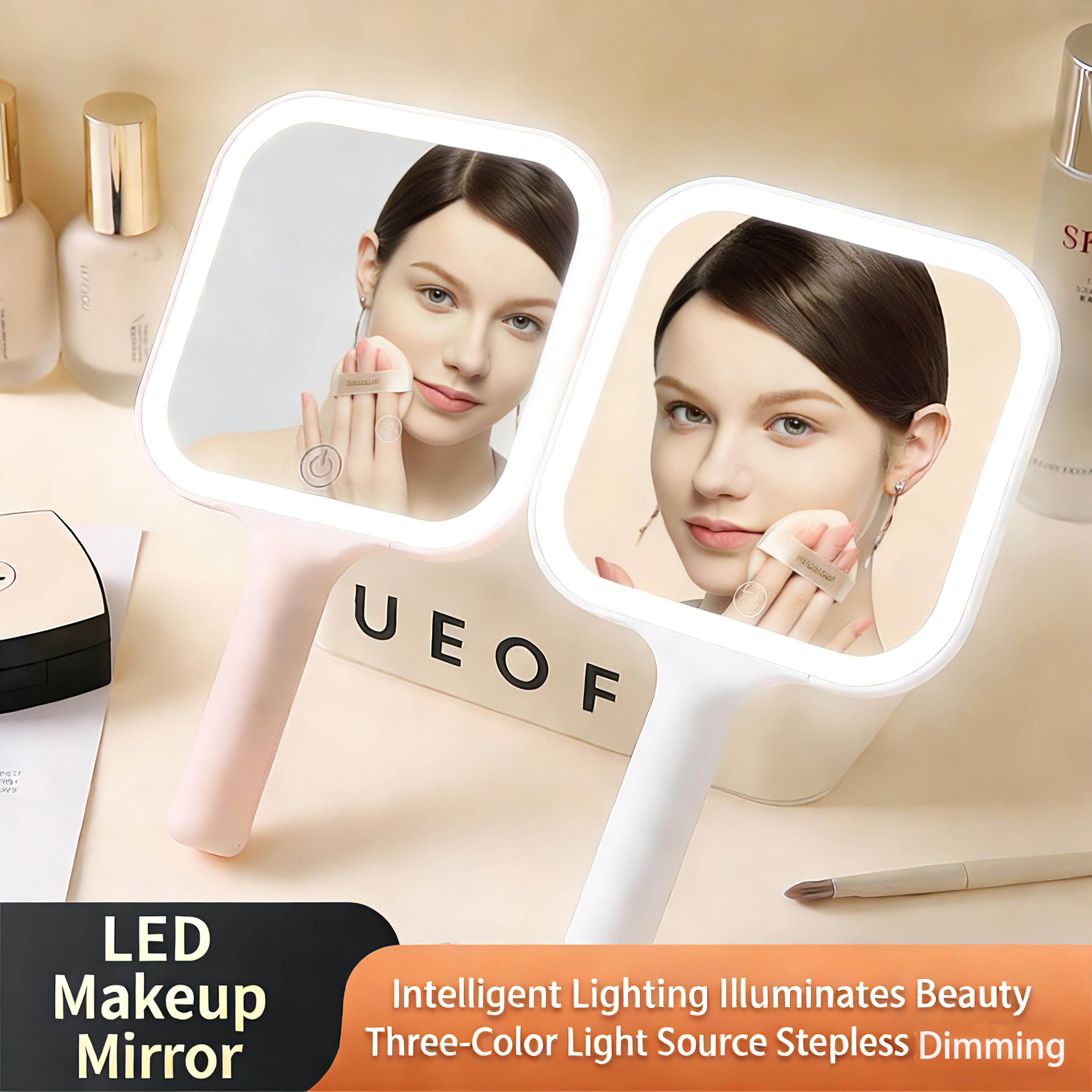 led makeup mirror with color lights portable handheld vanity mirror with touch dimming handle