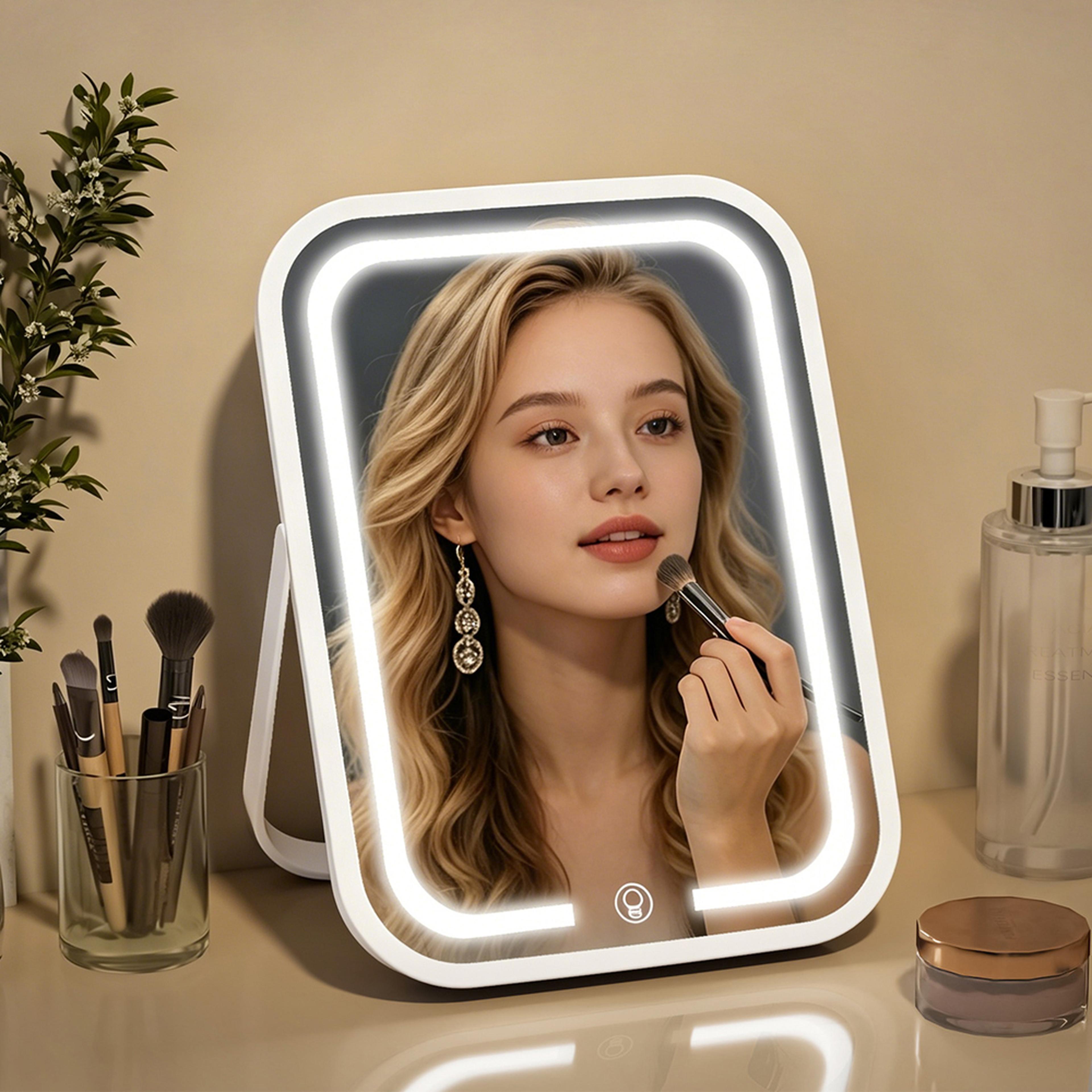 portable led vanity mirror with lights rechargeable travel makeup mirror touch control