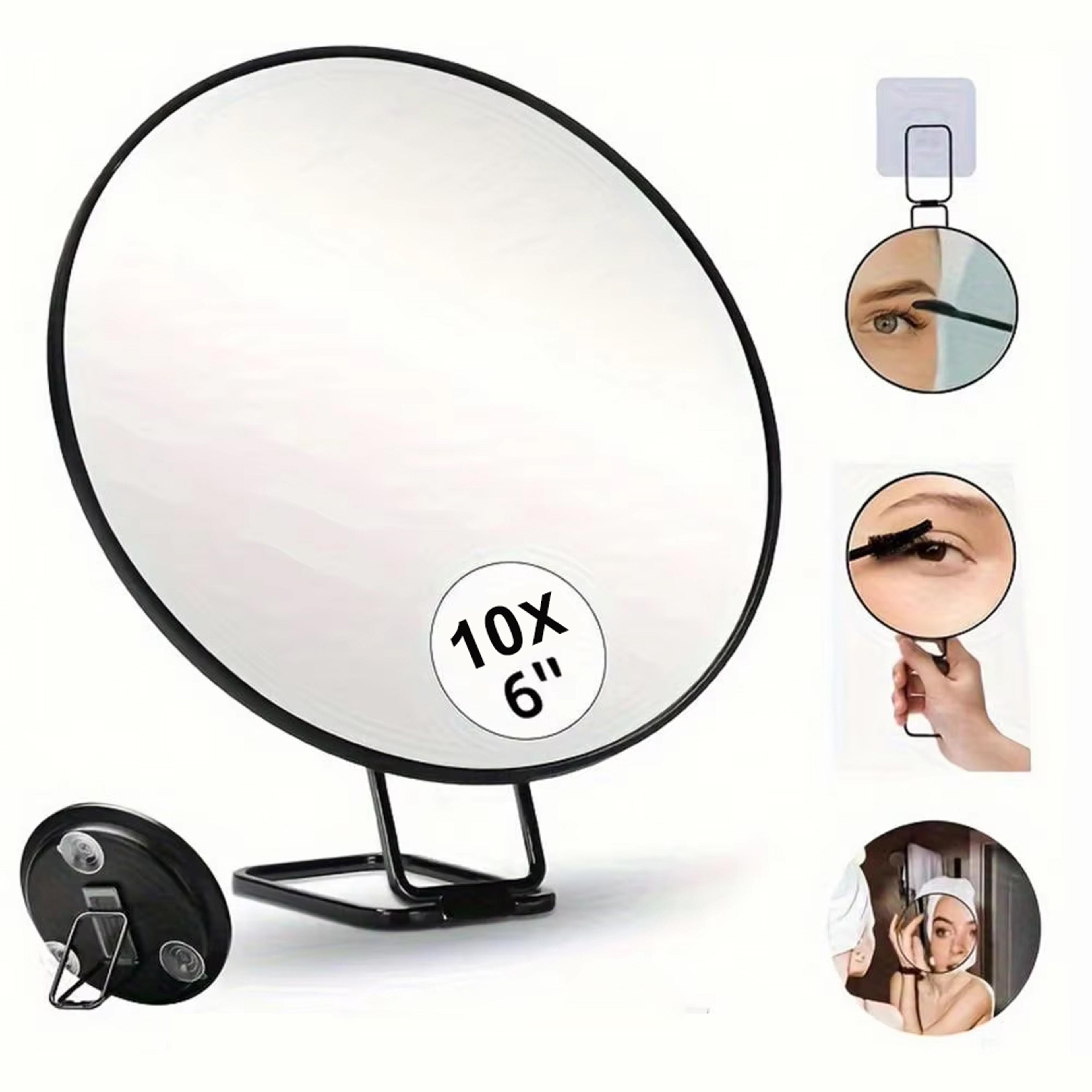 portable 10x magnifying travel makeup mirror with adjustable stand & suction cups