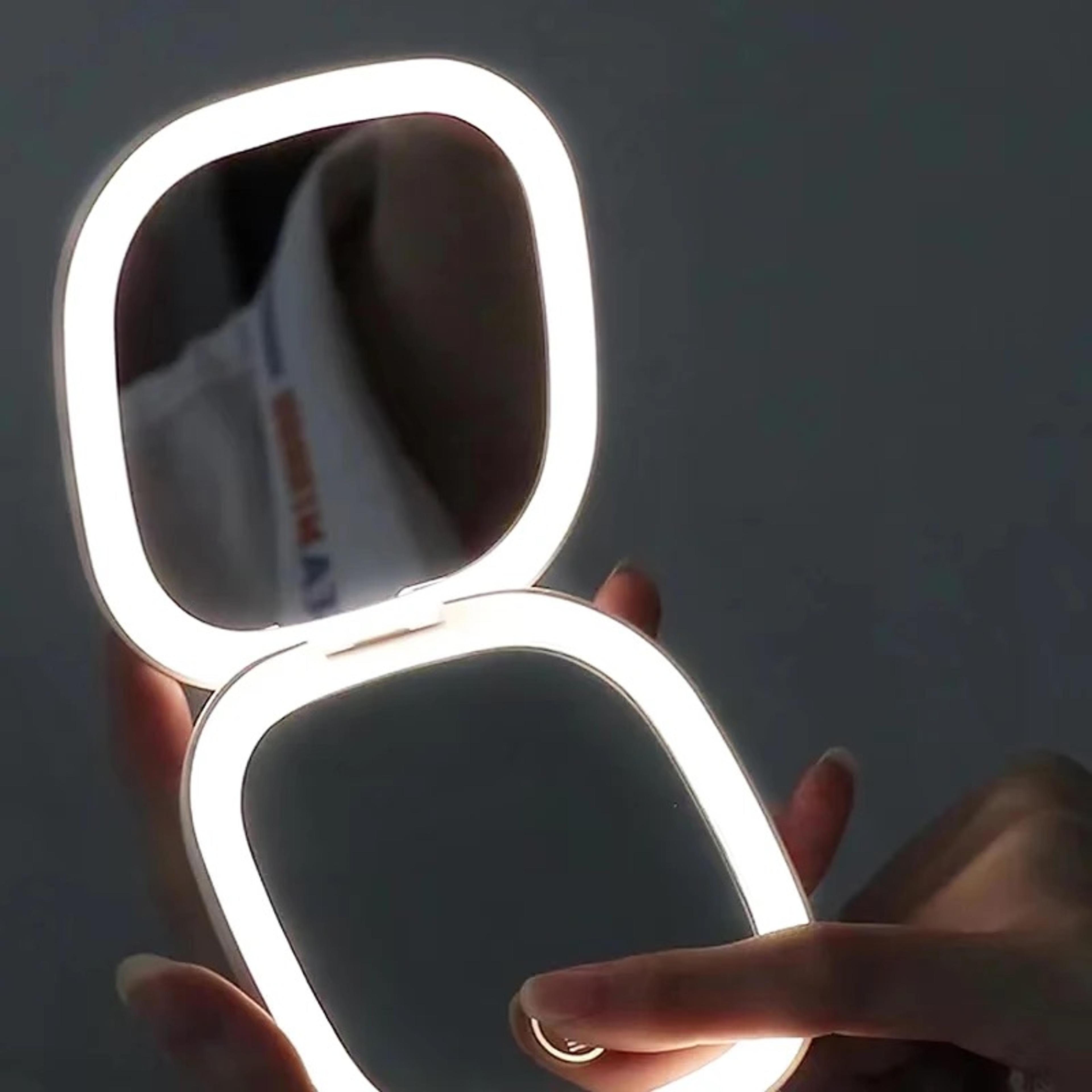 led makeup mirror with 5x/10x magnification foldable travel pocket vanity mirror