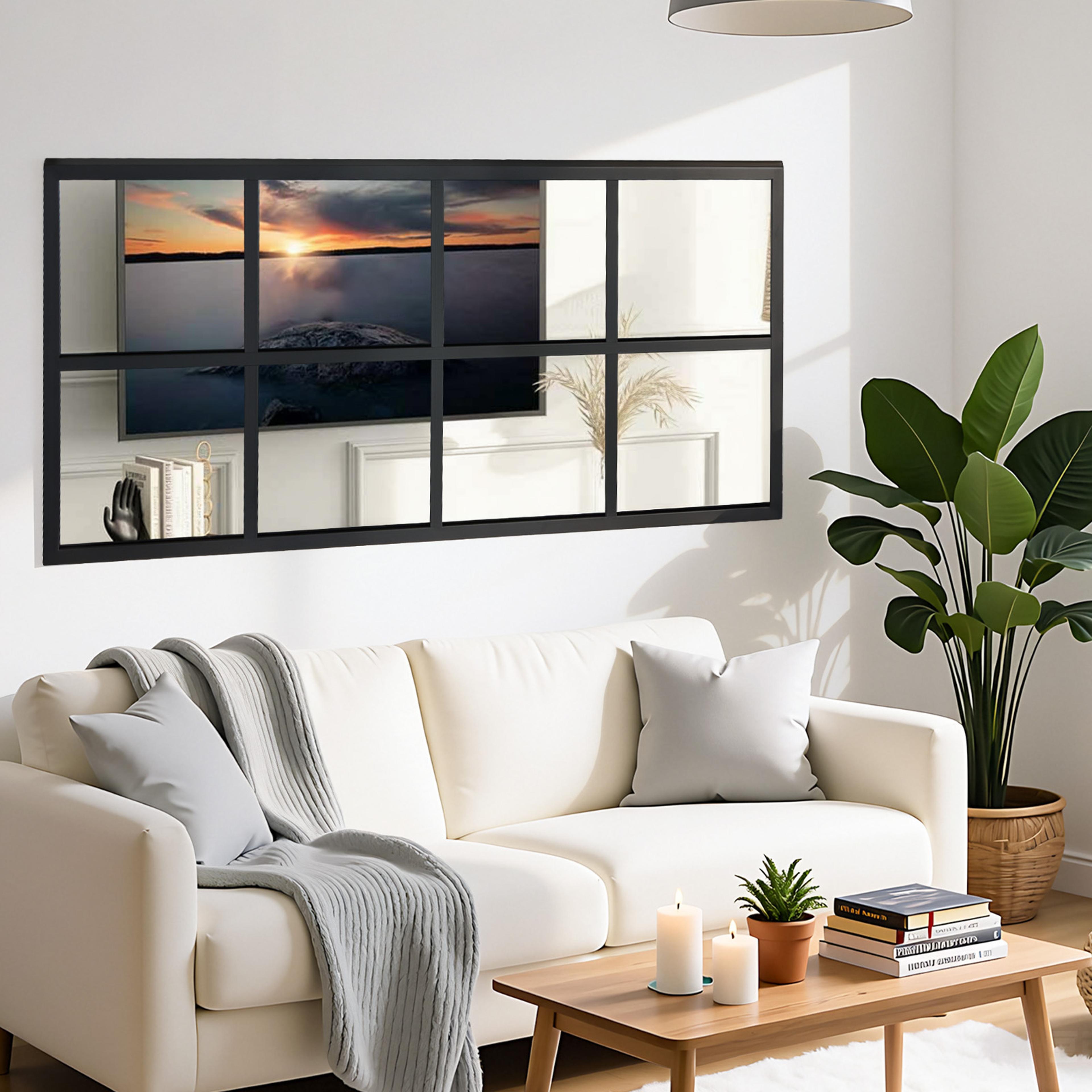 window pane wall mirror black framed full length metal mirror for bathroom & living room