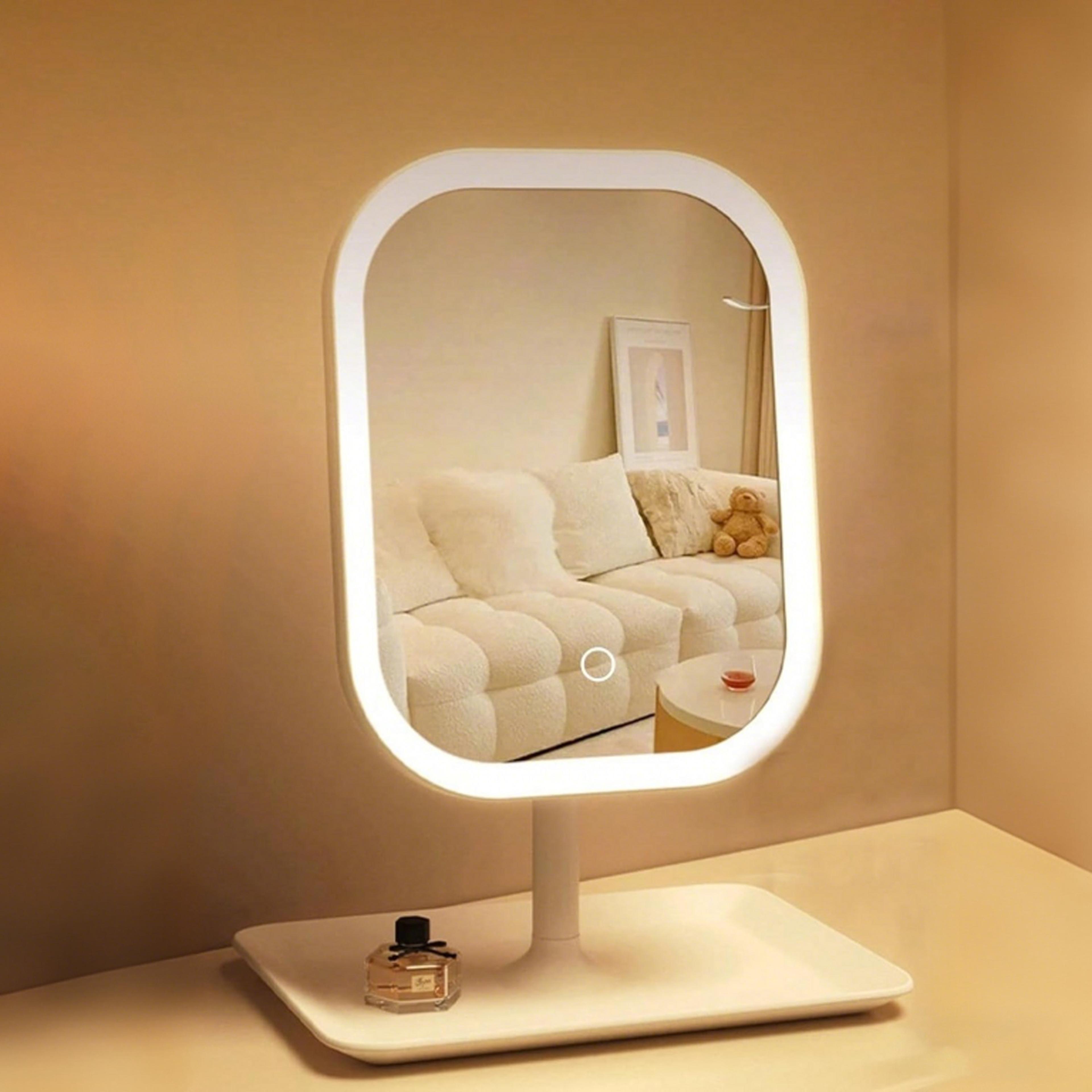 portable lighted makeup mirror with 3 color led lights rechargeable travel vanity mirror