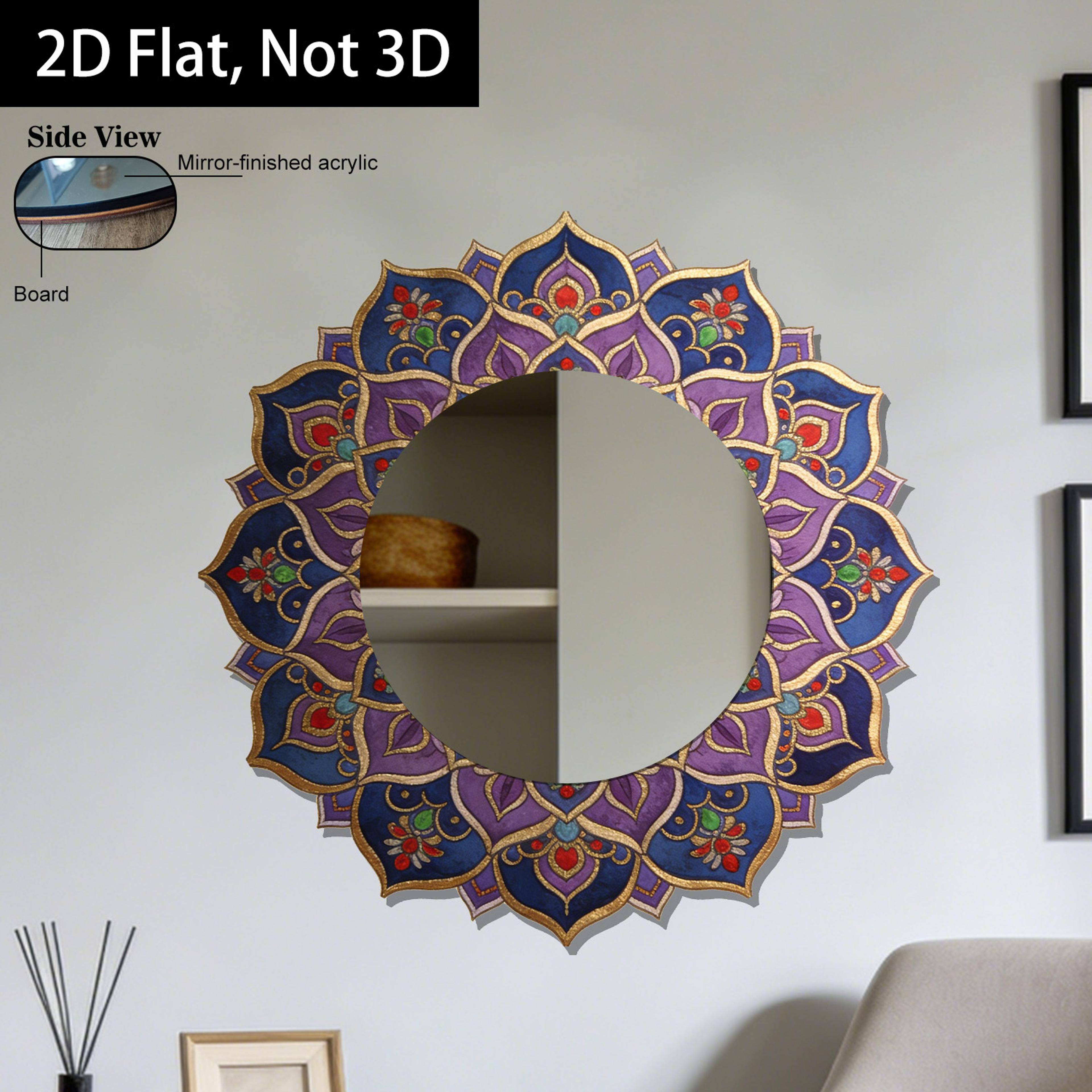 mandala floral acrylic wall mirror for home decor, yoga room & office wall art