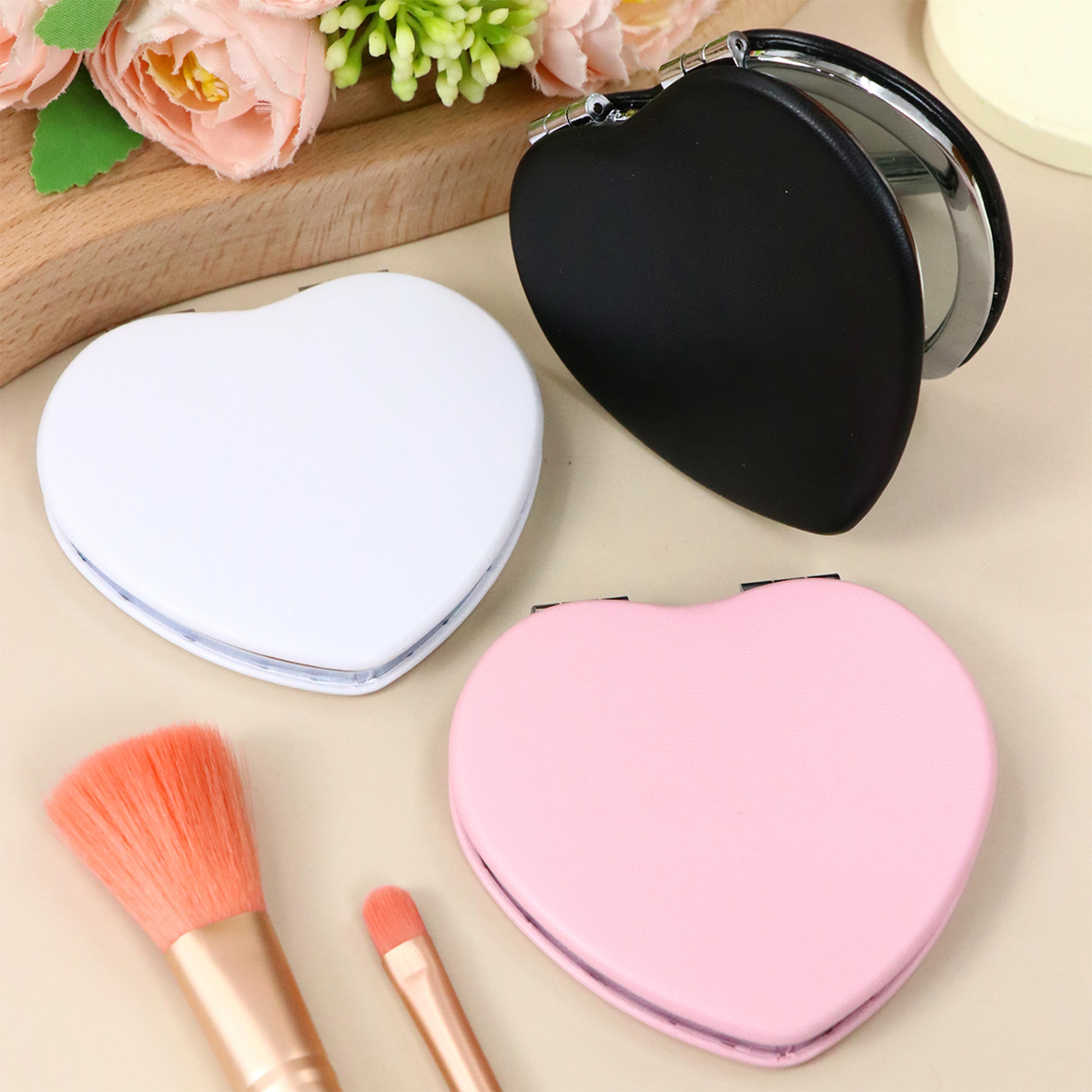 heart pocket compact makeup mirror with 2x magnifying mirror for travel & daily touch ups