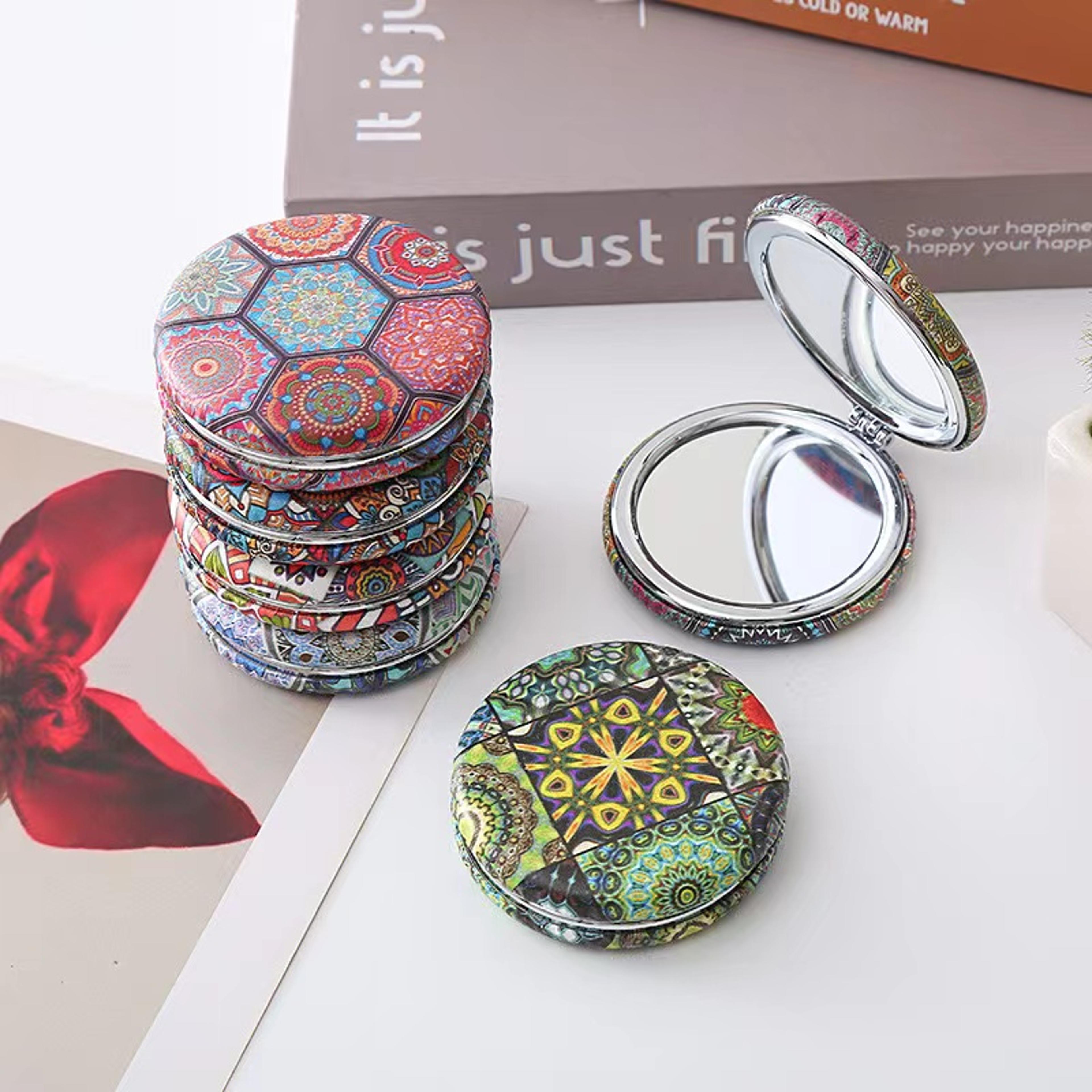 bohemian compact makeup mirror vintage round folding pocket mirror for travel & daily touch-ups