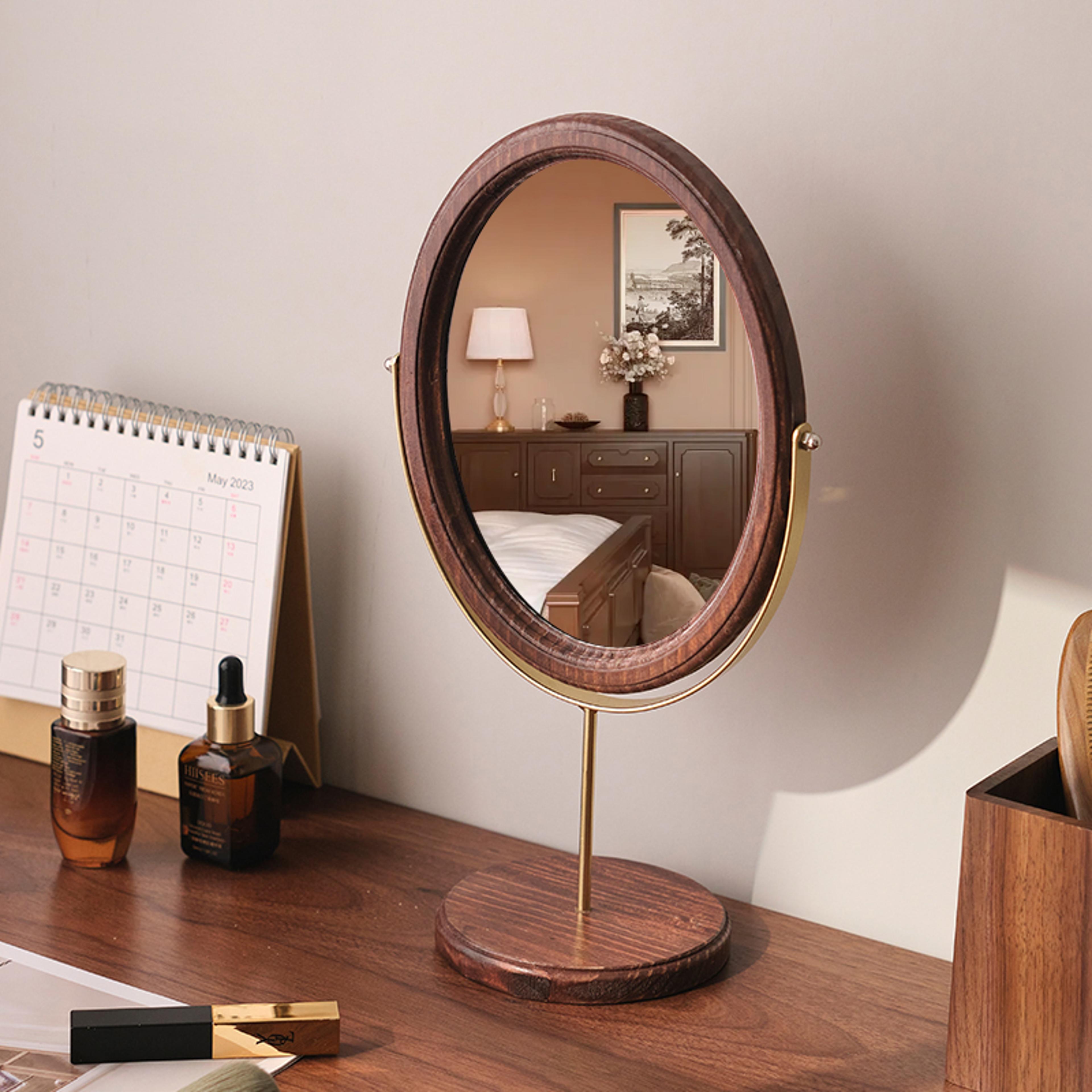 retro vanity mirror desktop oval makeup mirror for bedroom, dorm & dressing table