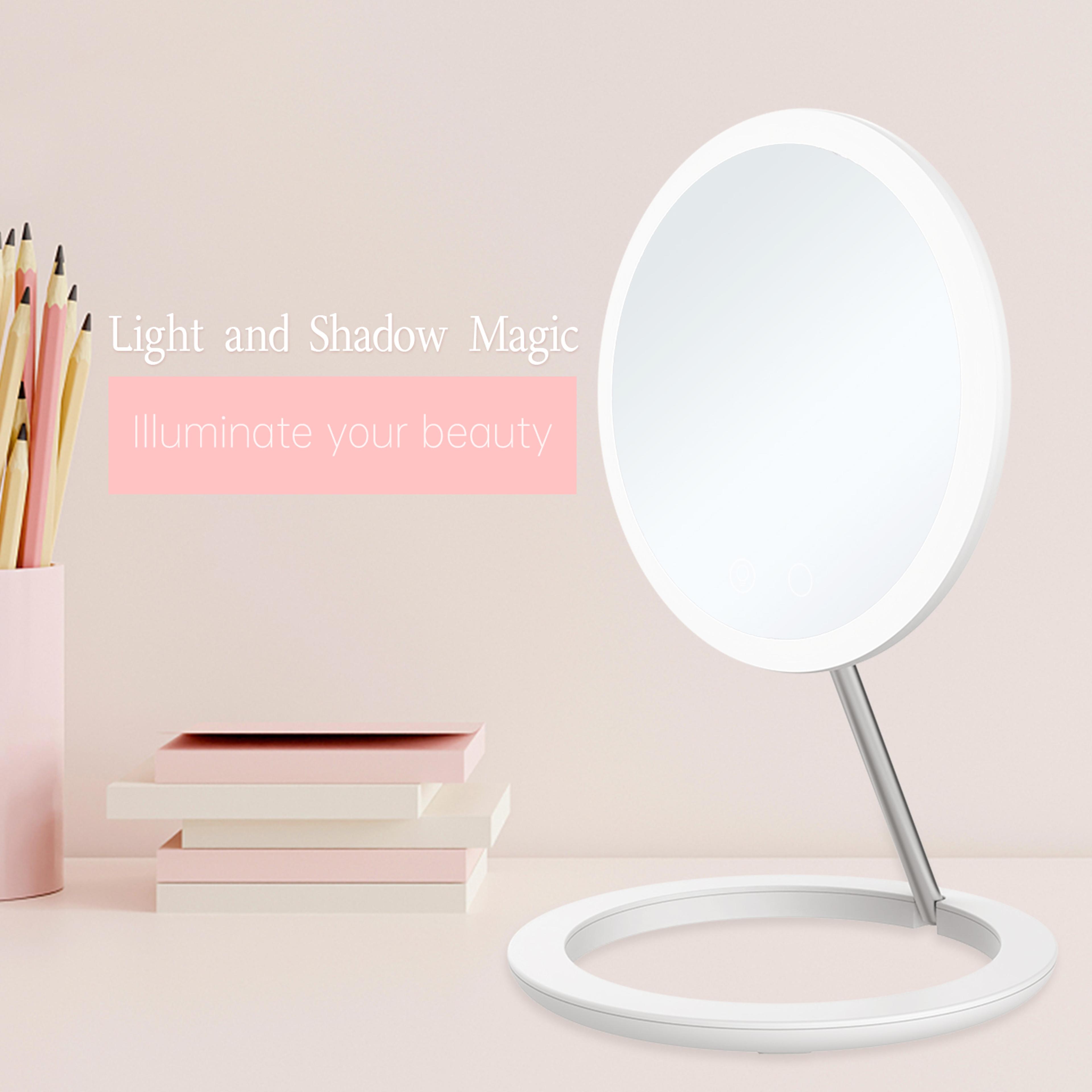 led makeup mirror with 3 color lights touch control rechargeable folding travel makeup mirror
