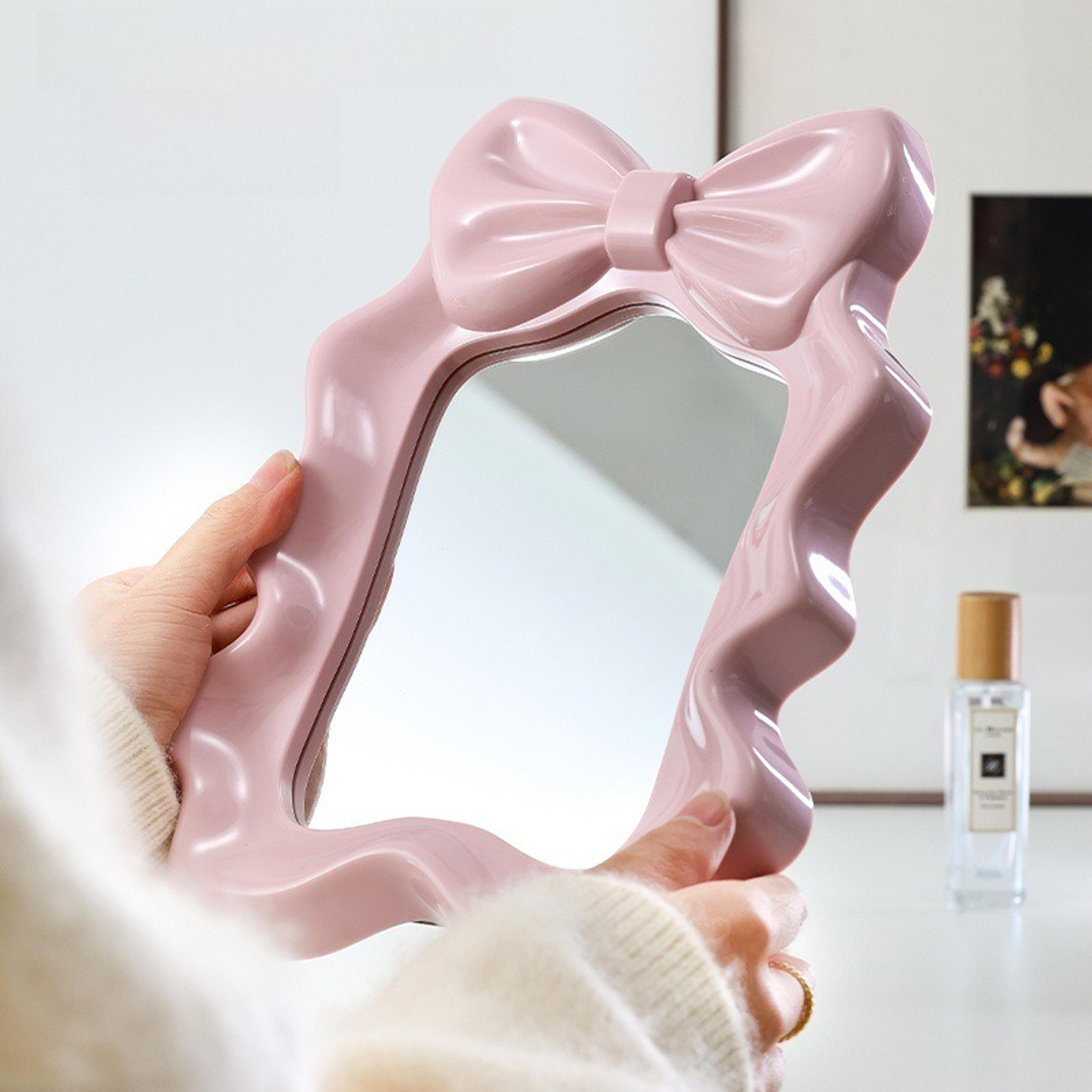 cute desktop makeup mirror with bow design decorative vanity mirror for bedroom & dorm desk
