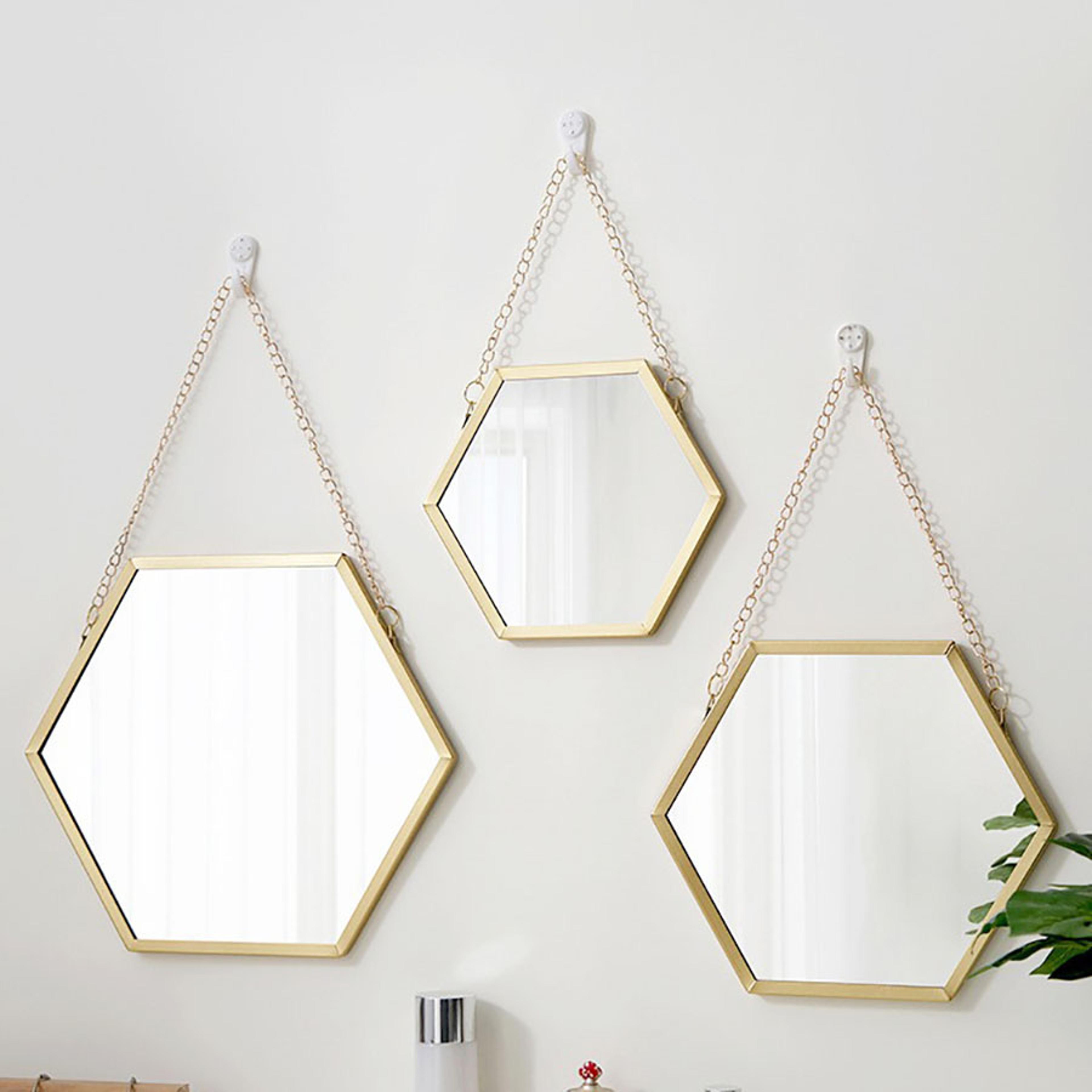 modern hexagon wall mirror iron frame decorative wall mounted mirror for bathroom, living room & entryway